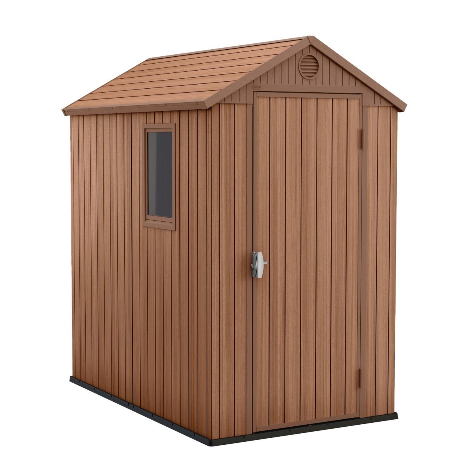 Magazie depozitare Keter Darwin plastic, maro, 125.8 x 184.5 x 205 cm, usa simpla, cu fereastra
