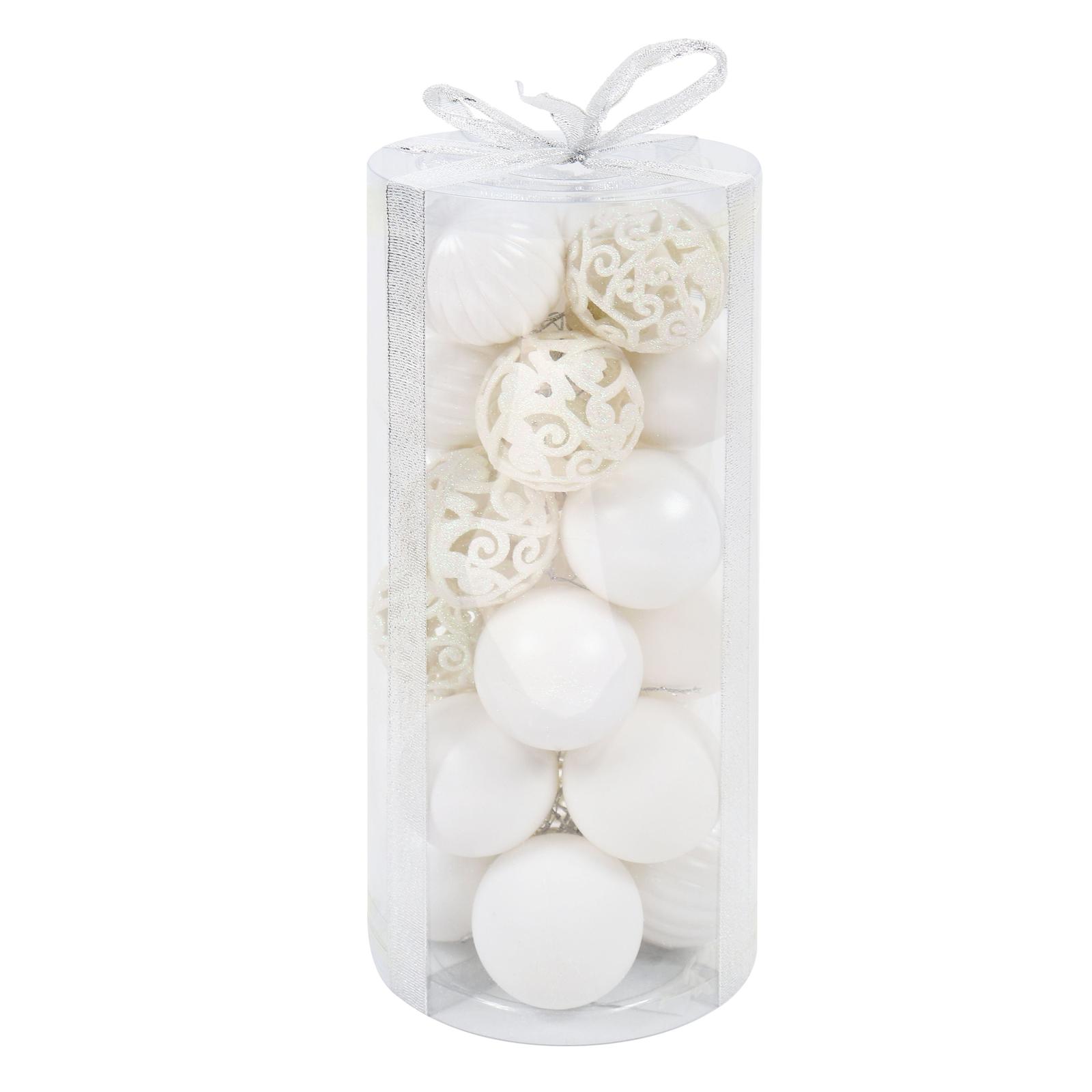 Globuri de Craciun, alb, SD19B-6-452 WH, 6 cm, plastic, rotunde, set 24 bucati Globuri de Craciun, alb, SD19B-6-452 WH, 6 cm, plastic, rotunde, set 24 bucati