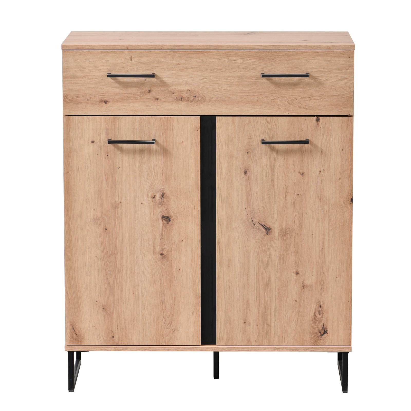 Comoda hol Sardinia 2K1F, cu usi + sertar, stejar artisan + negru, 84.5 x 35 x 103.5 cm, 1C