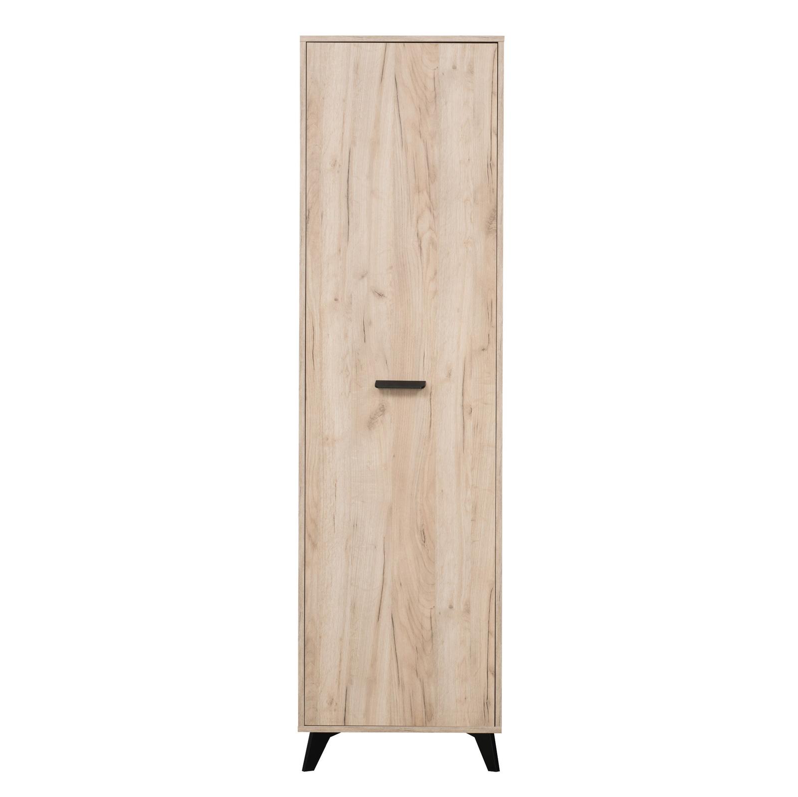 Dulap hol Umbria P1, cu o agatatoare si rafturi, stejar gri + negru, o usa, 53.5 x 35 x 192 cm, 2C