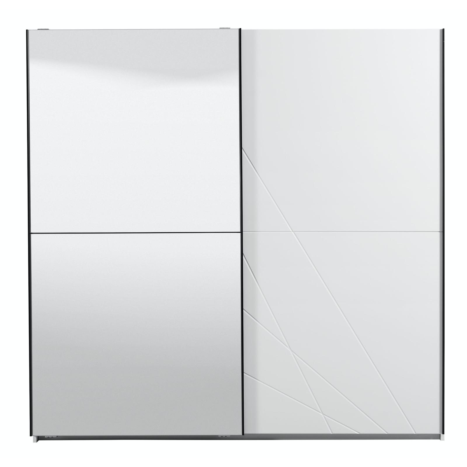 Dulap Ksanti alb mat + folie lucioasa alba, 2 usi glisante, cu oglinda, 217 x 62.5 x 210 cm, 8C
