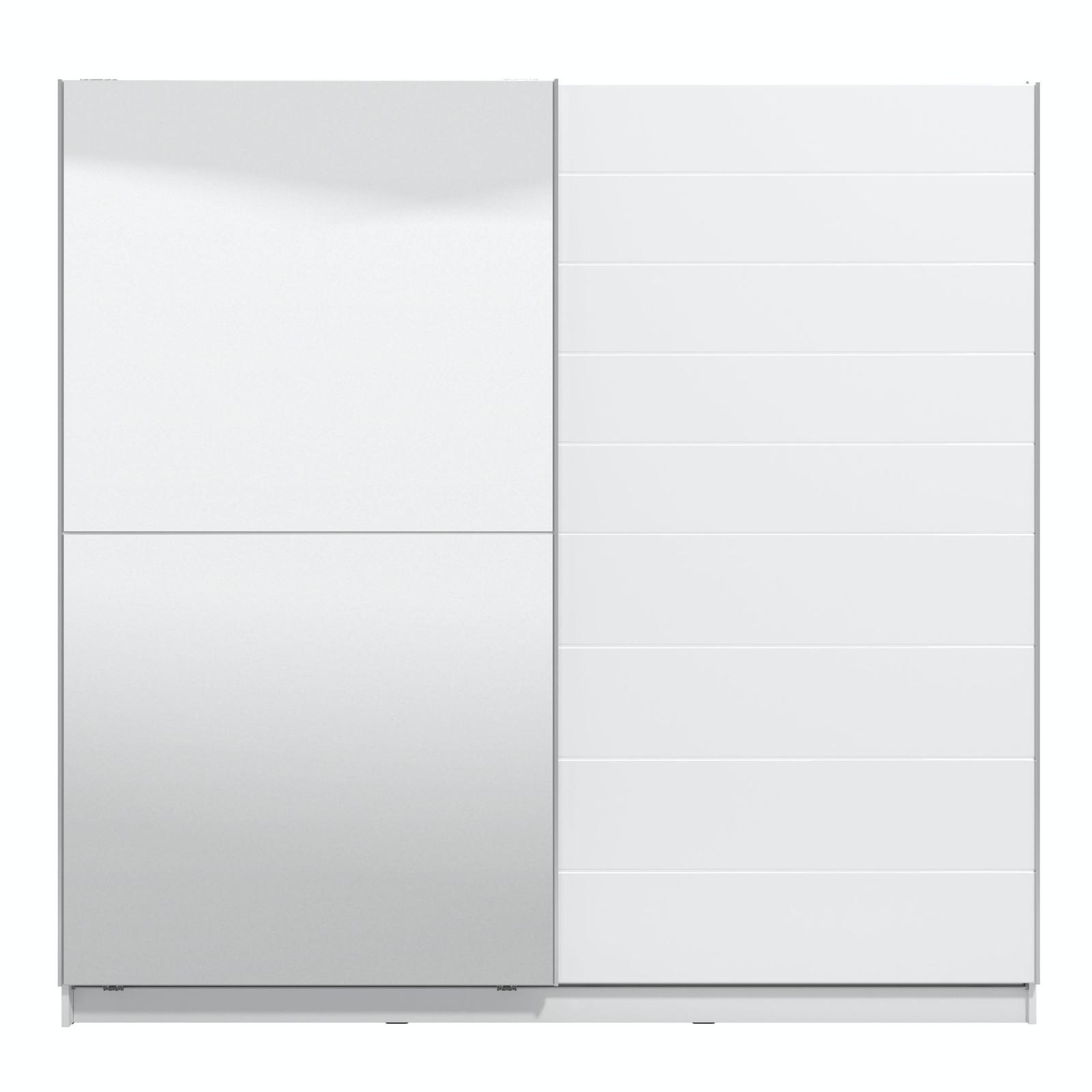 Dulap dormitor Mondego 220, alb mat + folie lucioasa alba, 2 usi glisante, cu oglinda, 217 x 62.5 x 210 cm, 8C