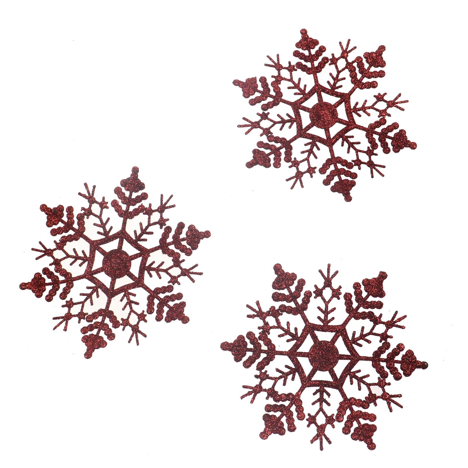 Decoratiune Craciun SYXHP-262134, fulg de zapada, plastic, rosu, 16.5 x 16.5 cm, set 3 bucati