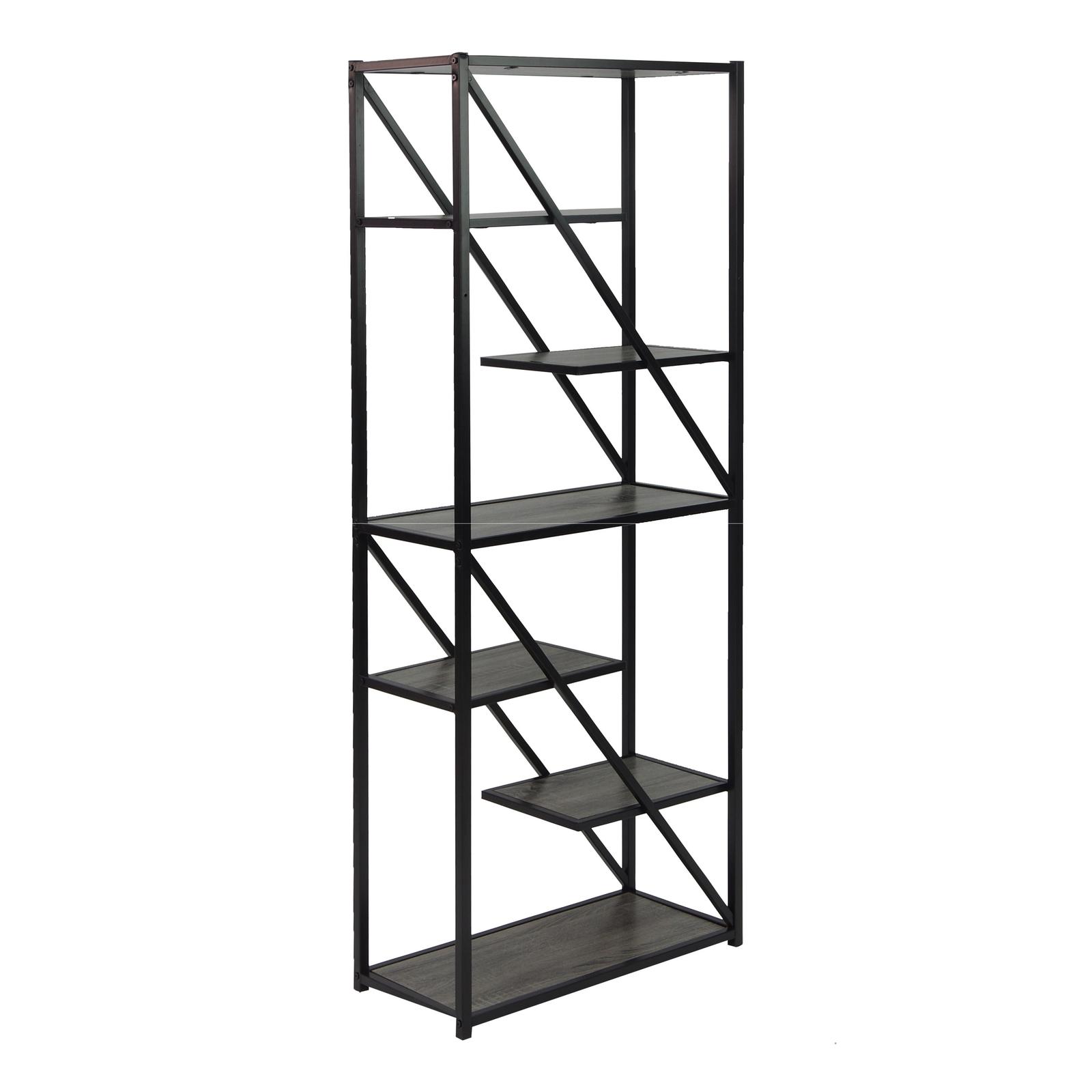 Etajera Kornetka HM-ST28591, metal + PAL, negru + gri, 64 x 30 x 165 cm