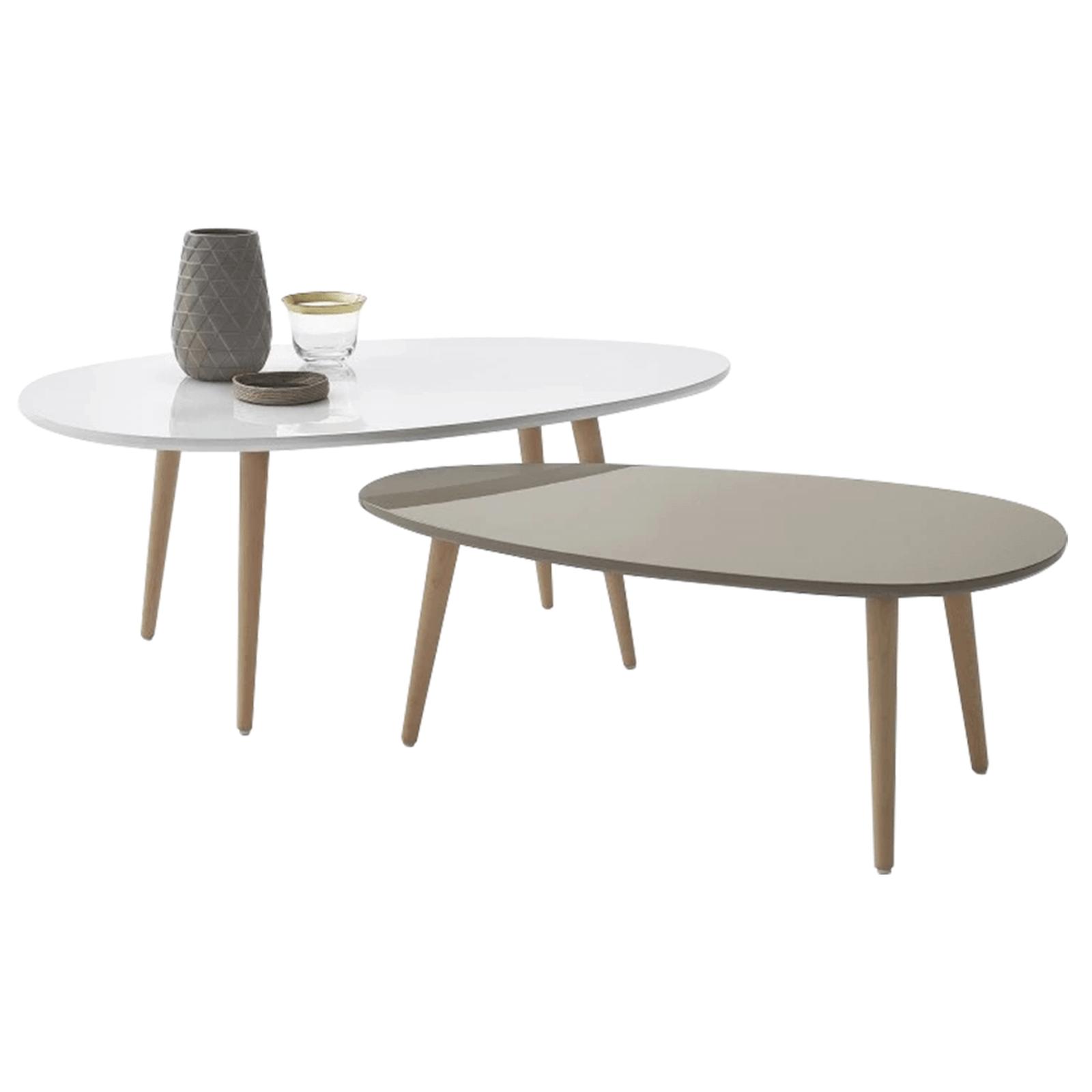 Masuta cafea Doblo, ovala, alb + gri + natur, 98 x 60 x 40 cm, set 2 bucati, 1C