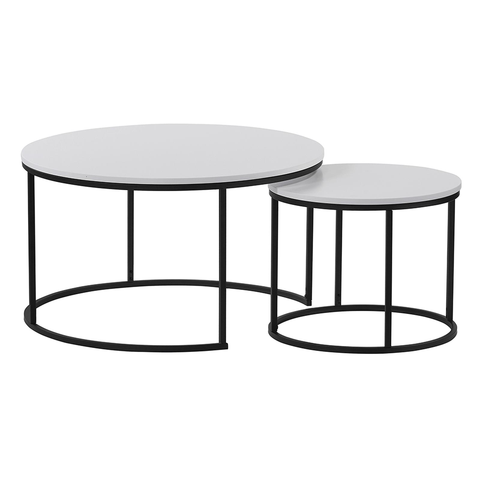 Masuta cafea Iklin, rotunda, alb + negru, 80 x 80 x 45 cm, set 2 bucati, 1C