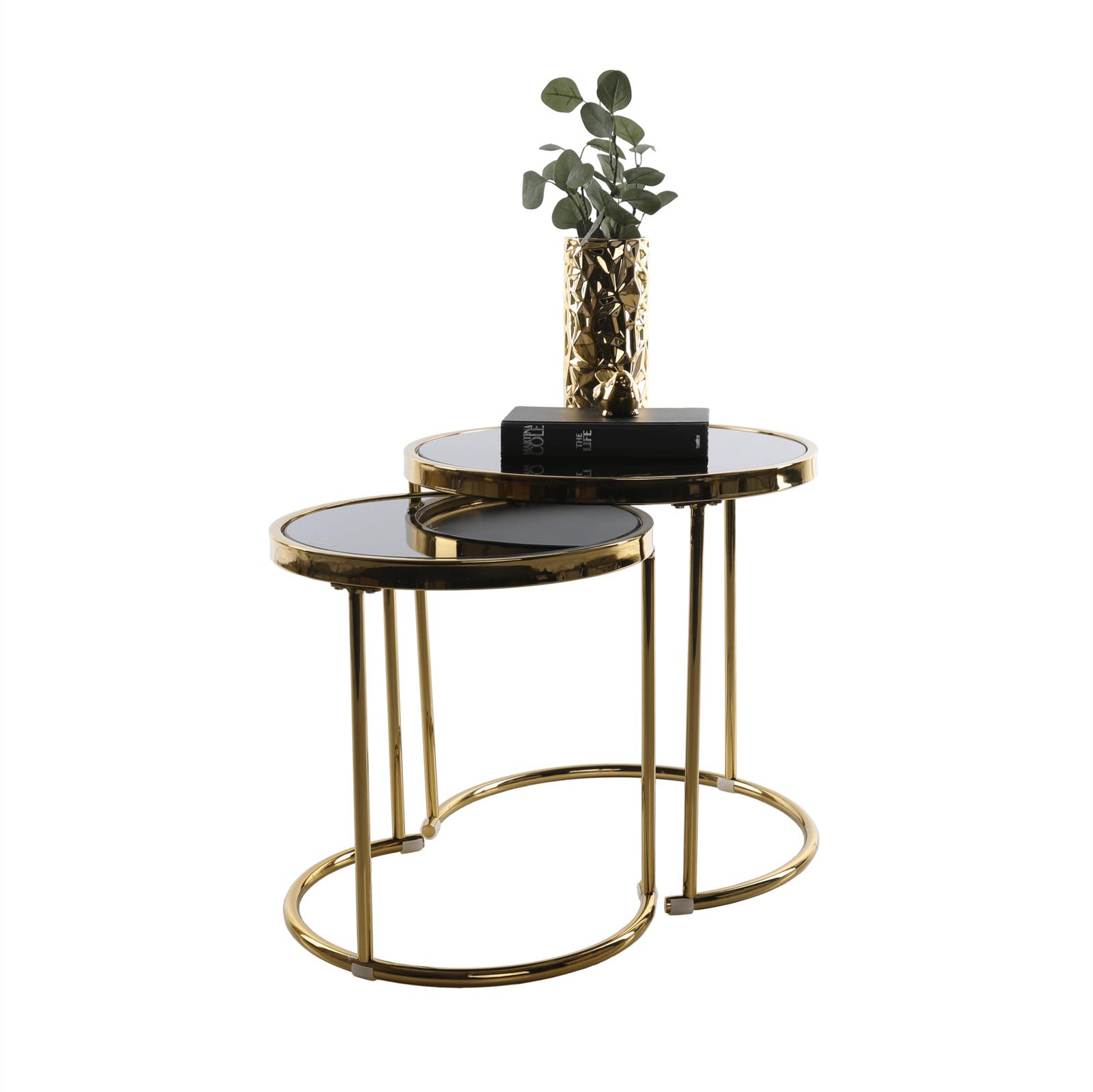 Masuta cafea din sticla Morino, rotunda, auriu crom + negru, 50 x 50 x 50 cm, set 2 bucati, 1C