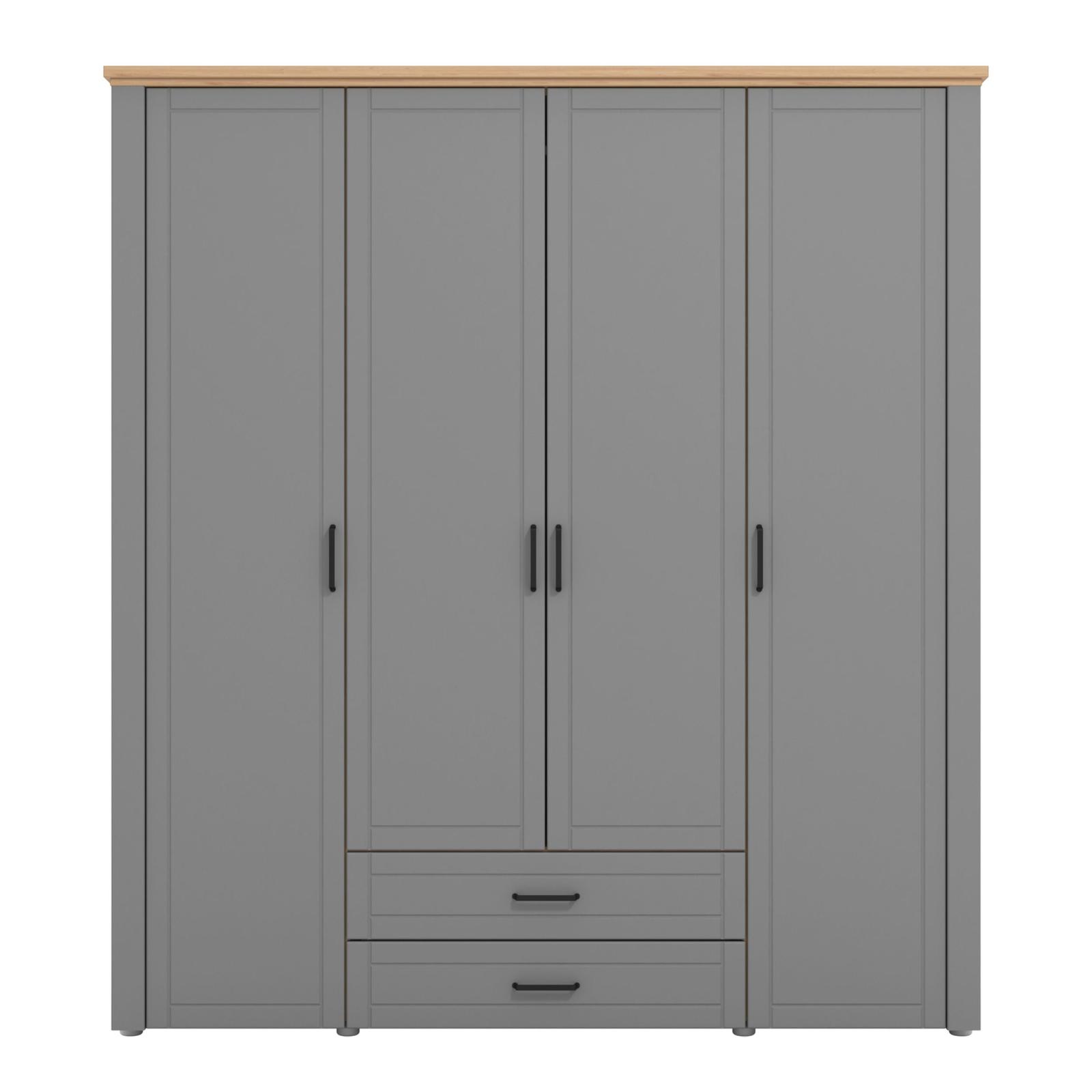 Dulap dormitor Valencia 4K2F, gri grafit + stejar artisan, 4 usi, 190 x 58 x 210 cm, 5C
