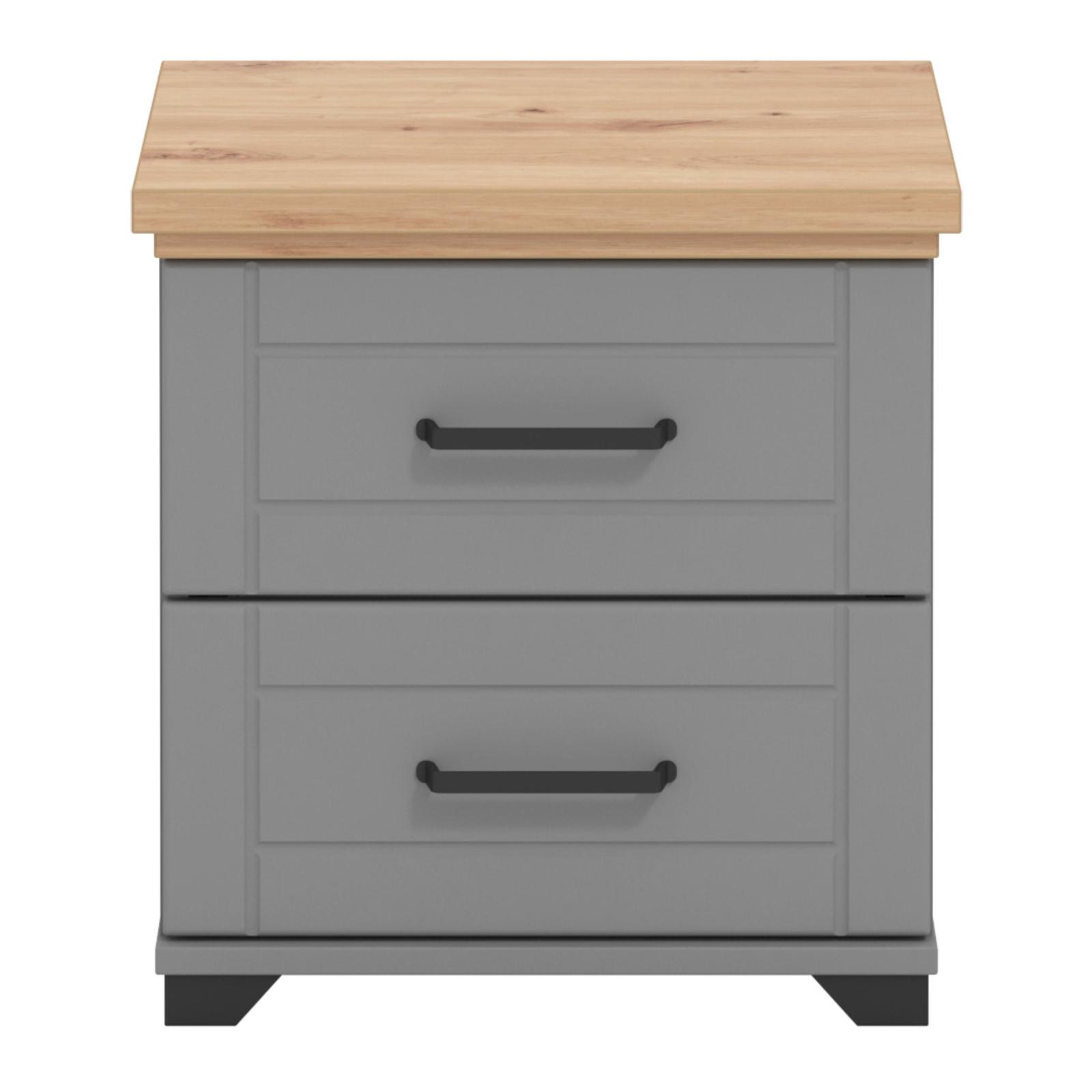 Noptiera Valencia NO2F GS AH SMF, cu 2 sertare, stejar artisan + gri grafit + folie gri mat, 46 x 41 x 47.5 cm