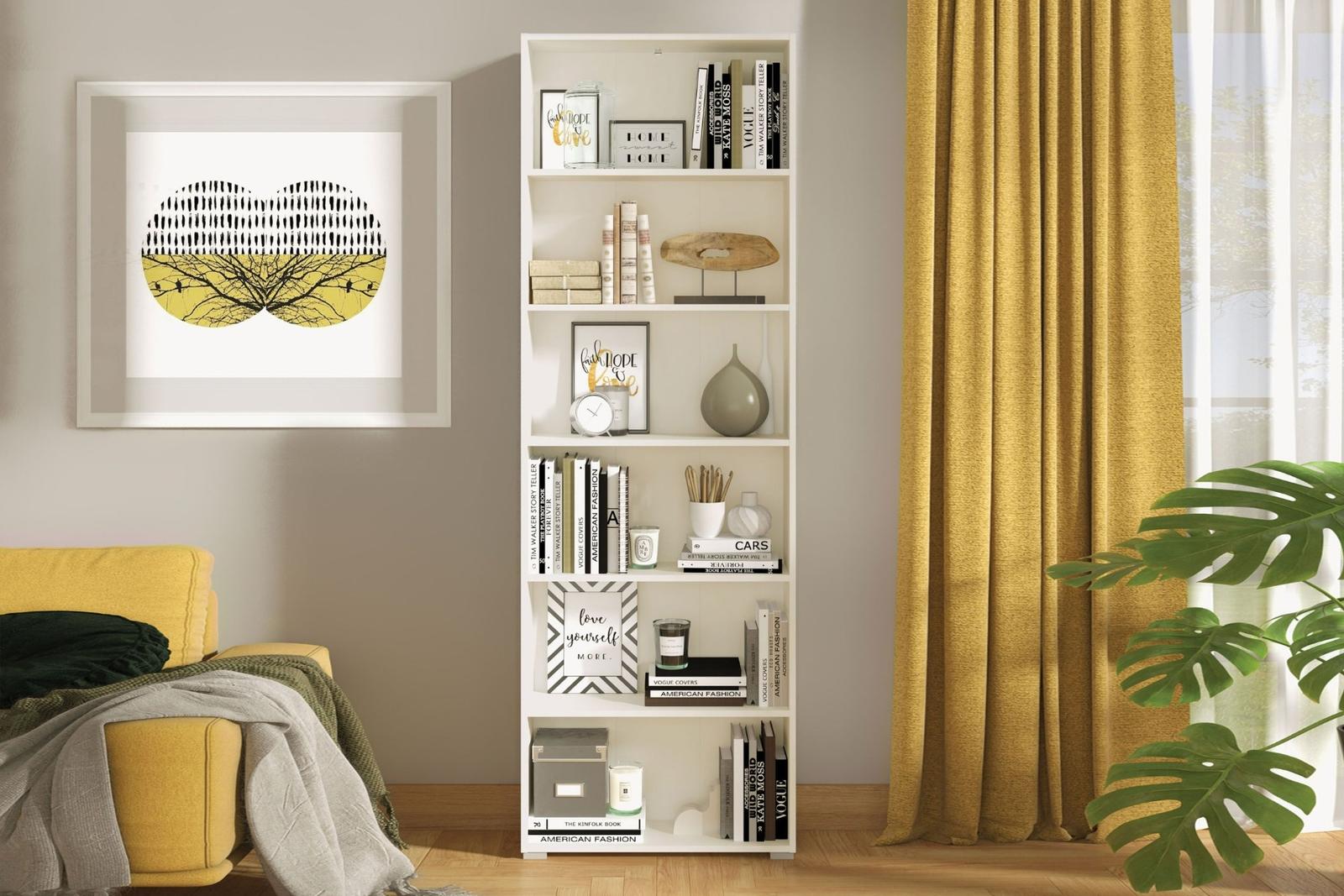 Etajera Tomar 6 OB HDF, alba, 70 x 24.5 x 211.5 cm
