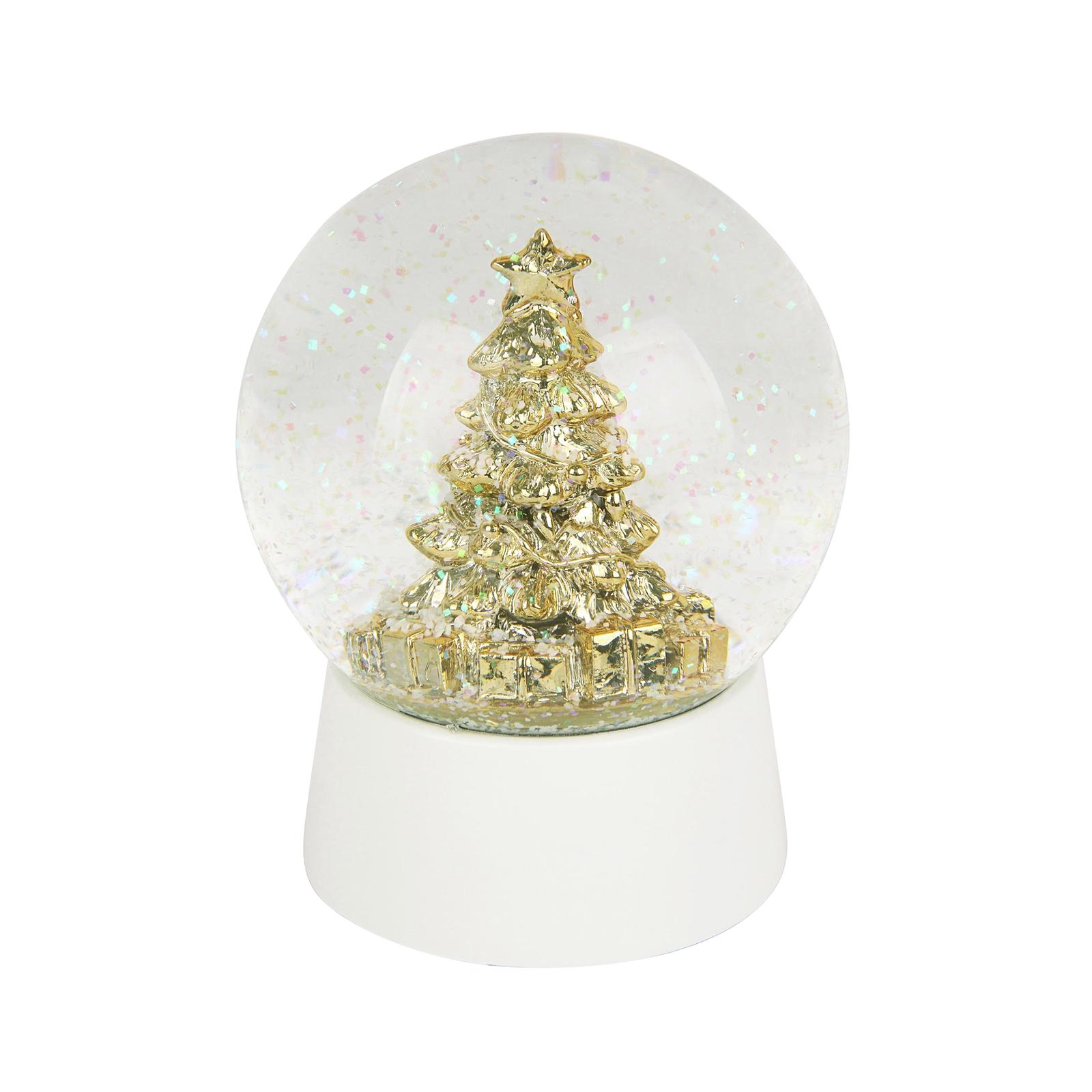 Glob de zapada Craciun, alb + auriu, 10 x 10 x 12.5 cm, HYLM21-64B Glob de zapada Craciun, alb + auriu, 10 x 10 x 12.5 cm, HYLM21-64B