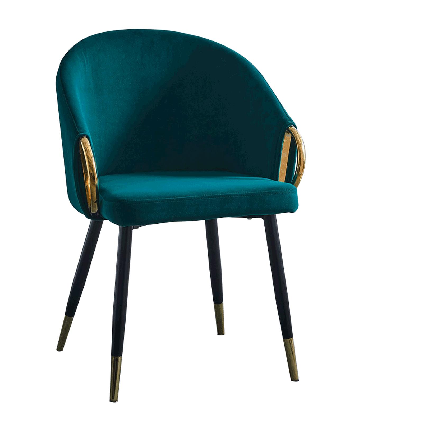 Scaun bucatarie Donko, tapitat, metal negru + auriu + material textil verde smarald