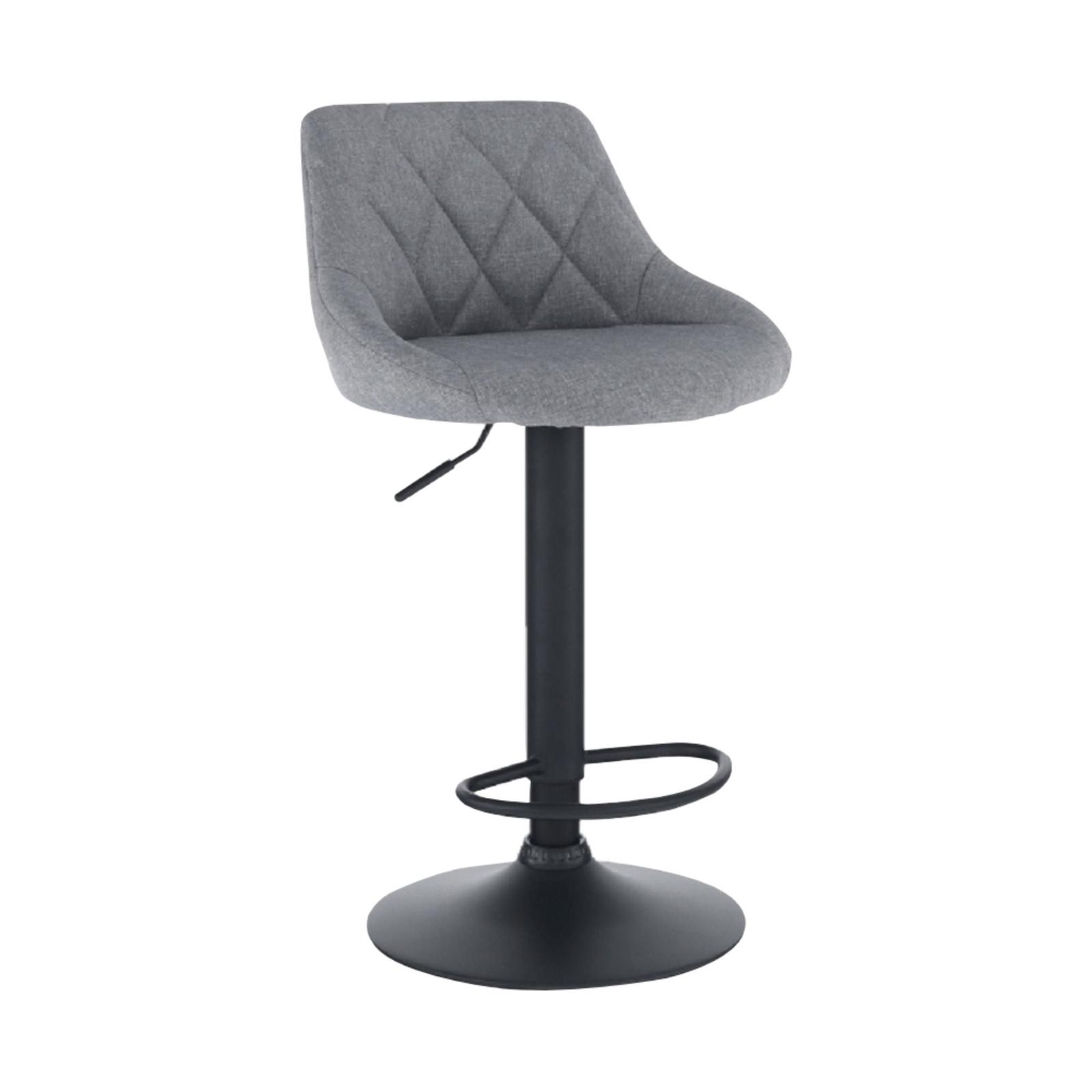 Scaun bar Terkan, reglabil pe inaltime, rotativ, metal negru + material textil gri, 105 cm