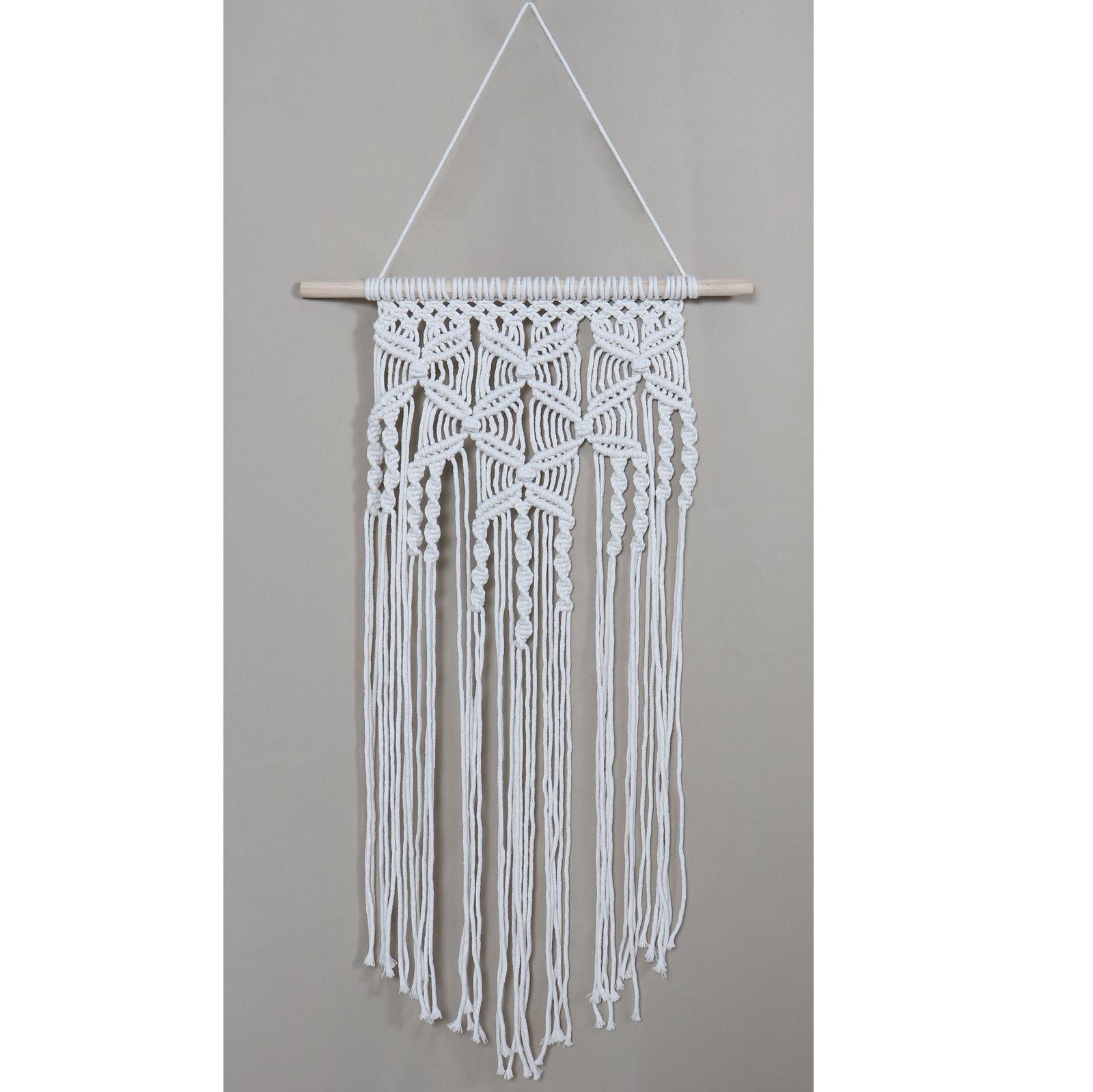 Decoratiune perete stil macrame, 0016FD, sfoara bumbac, alb, 40 x 70 cm