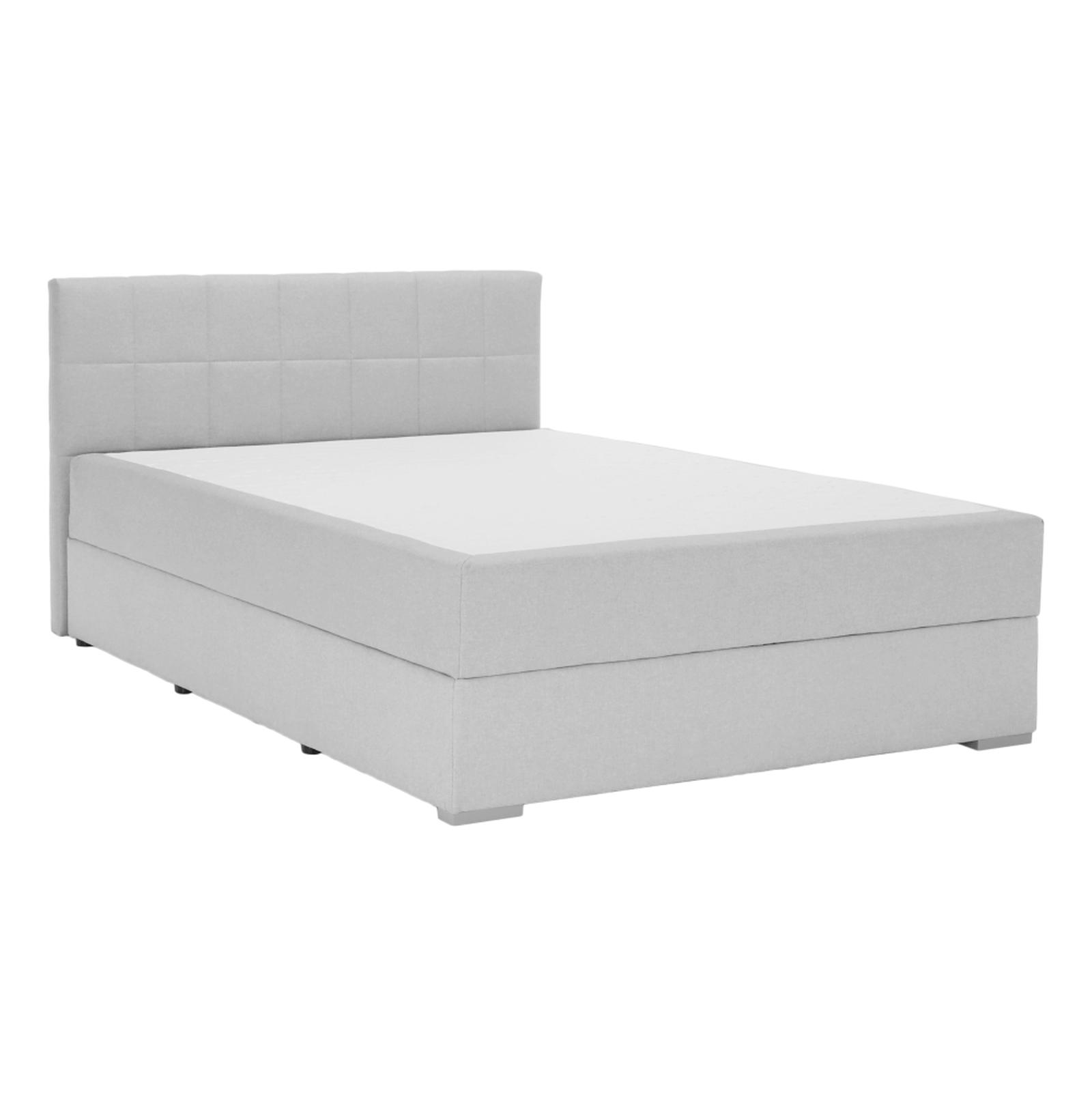Pat dormitor boxspring Ferata, o persoana, tapitat, cu lada, gri deschis, 120 x 200 cm, 2C