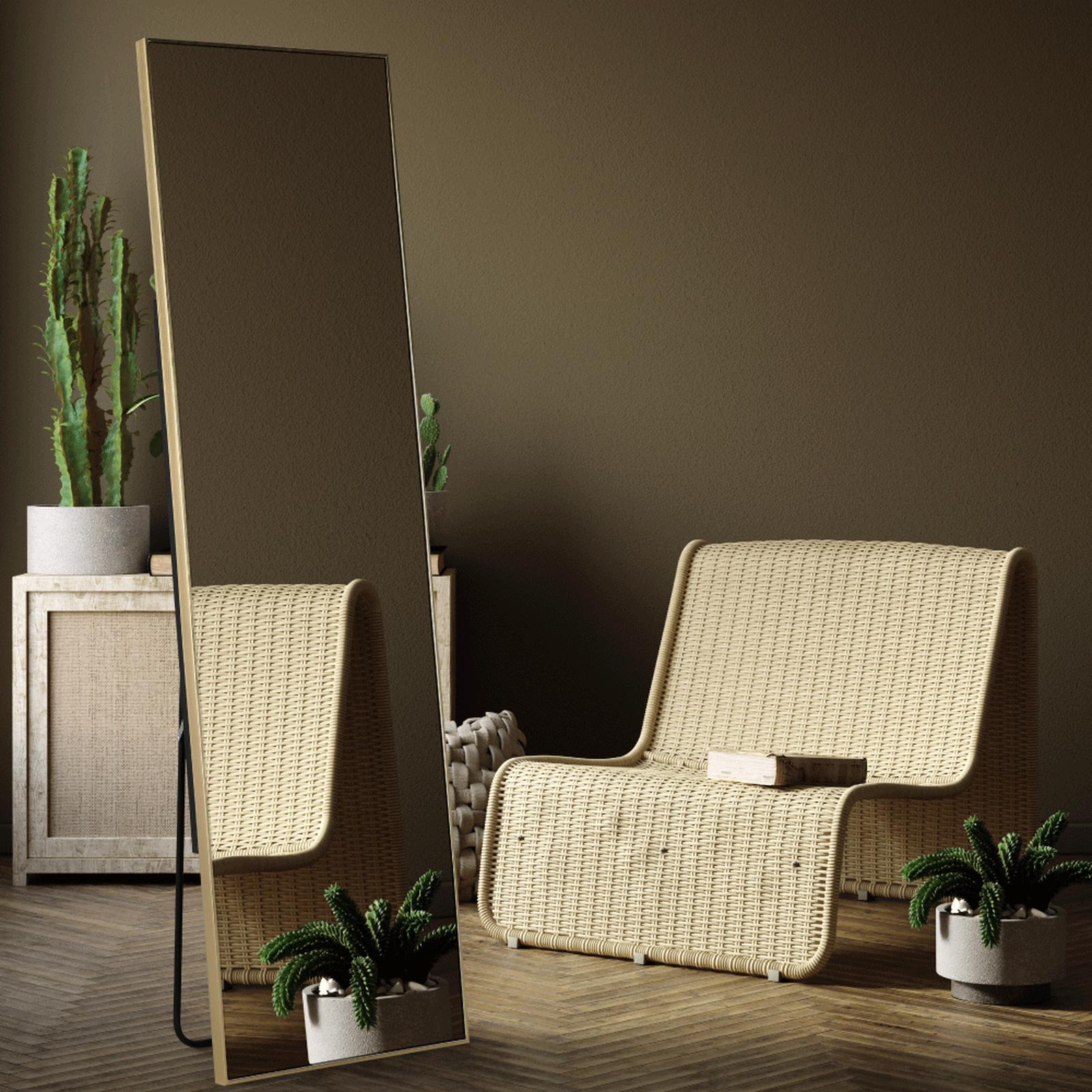 Oglinda decorativa Luset, cu suport de podea, auriu, 44 x 154 cm, 1C