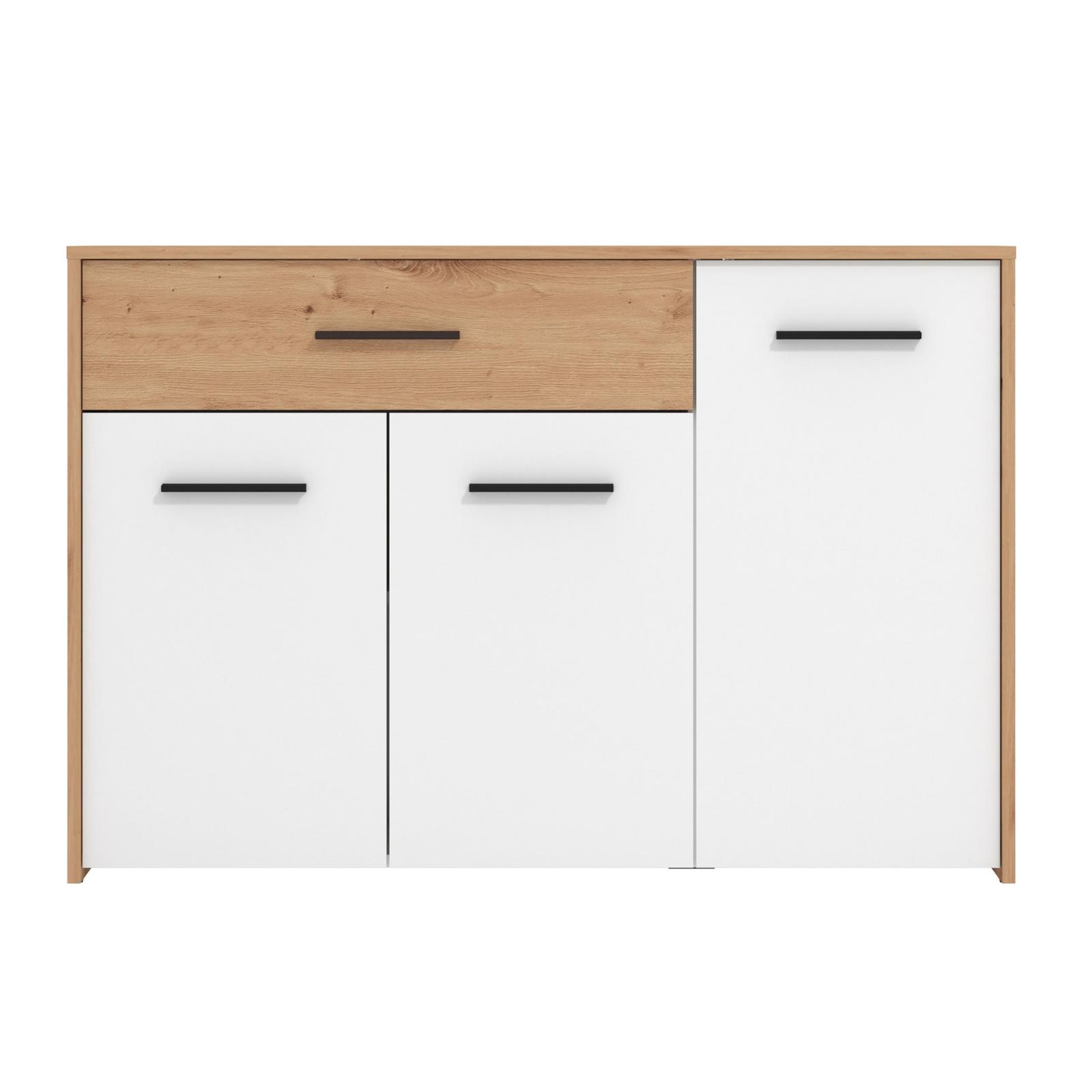 Comoda Varadero 3K1F, cu 3 usi + sertar, alb + stejar artisan, 119.2 x 33.2 x 80.5 cm, 1C