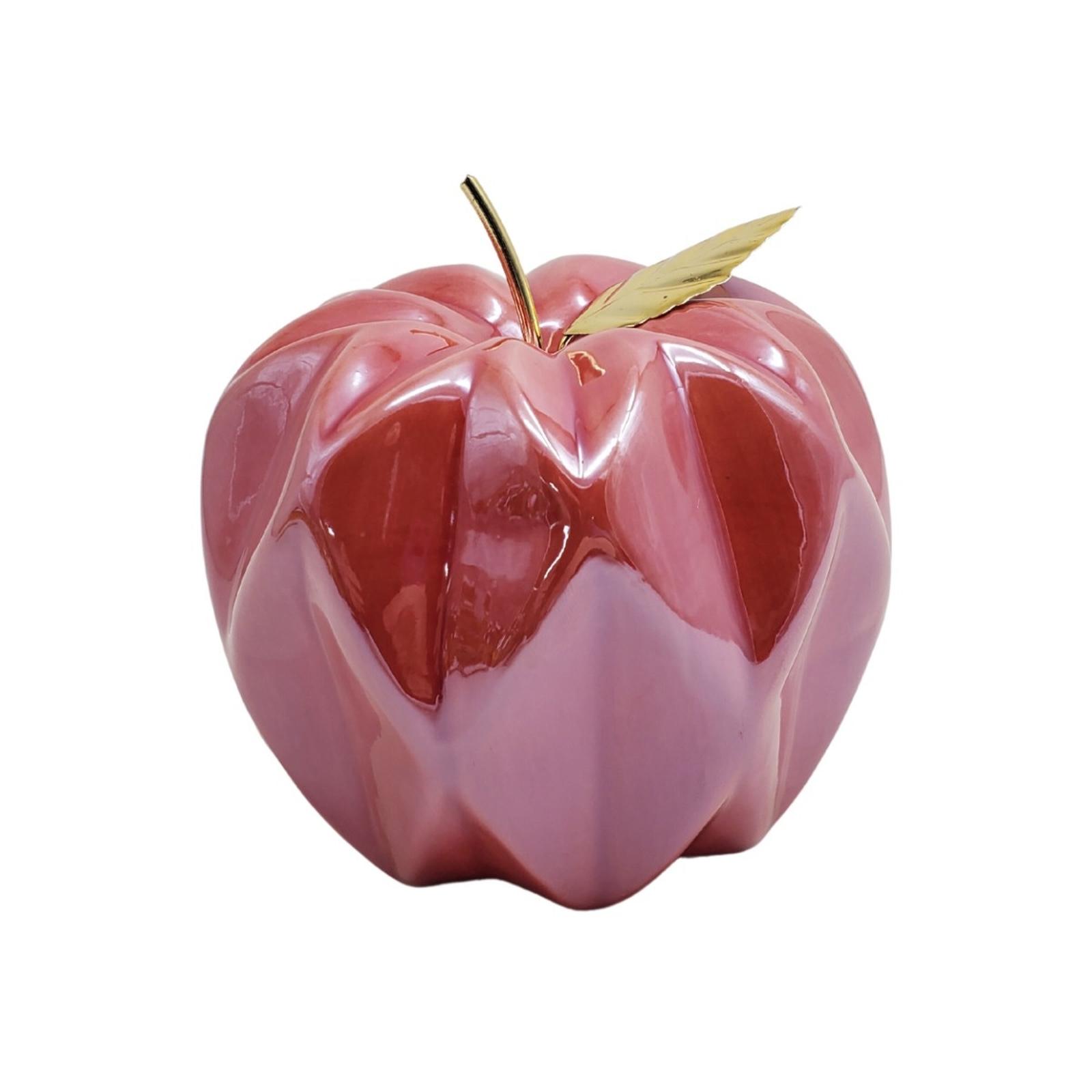 Decoratiune mar AK3323072, ceramica cu detalii metalice, rosu, 11 x 11 cm