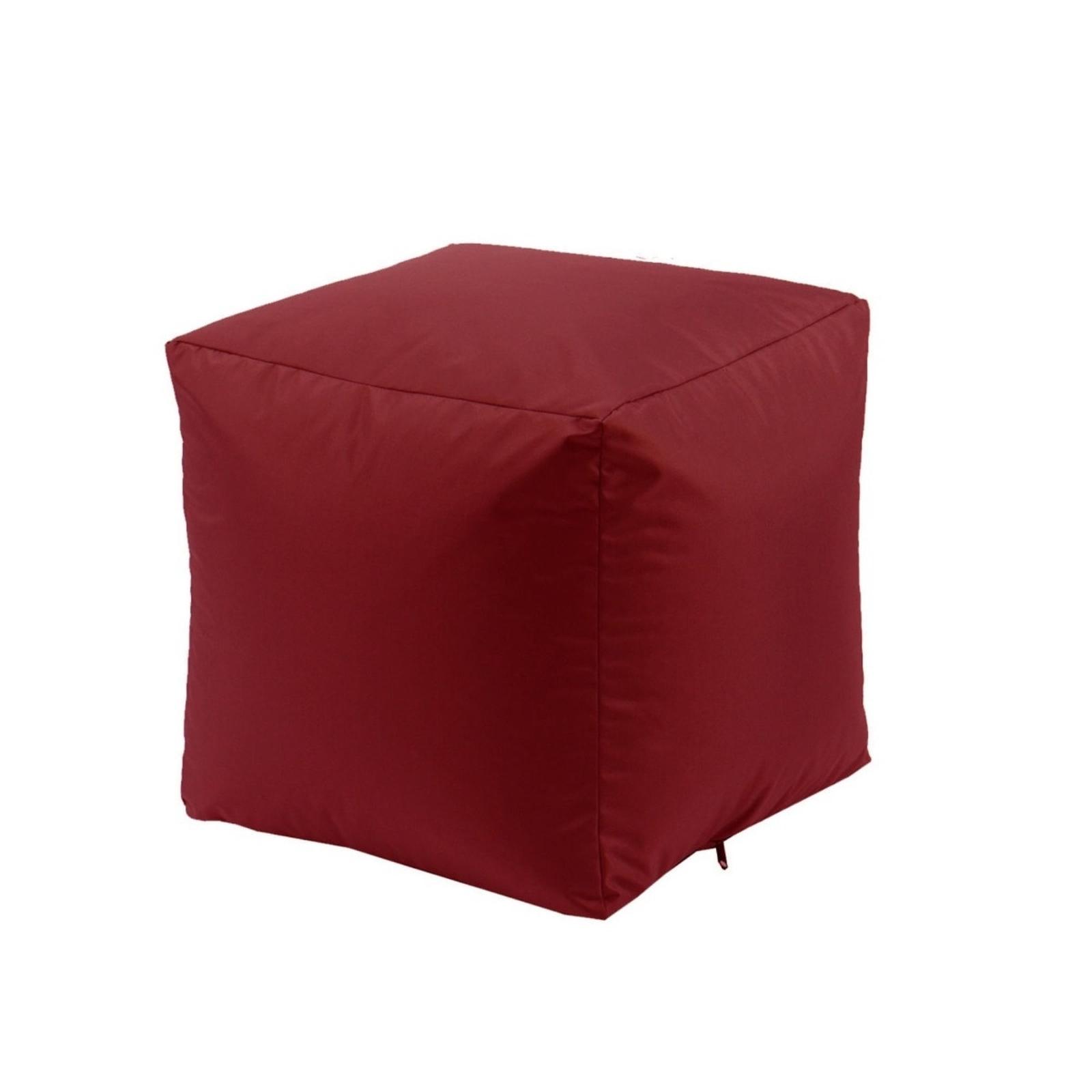Taburet Cub, fix, patrat, material textil impermeabil TEX, visiniu TEX, 40 x 40 x 40 cm
