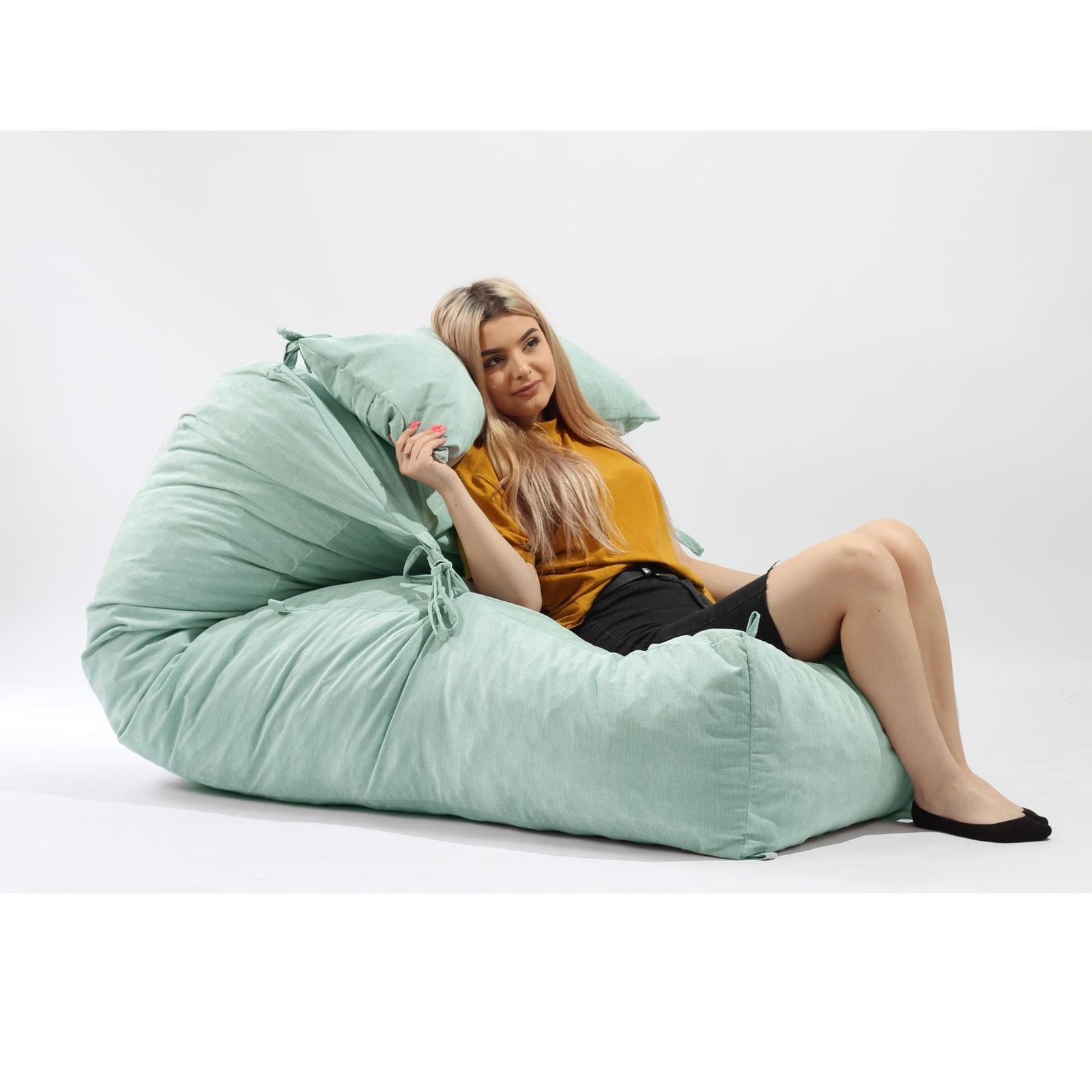 Fotoliu puf Yoga XL + perna, material textil, verde menta, 60 x 130 x 45 cm