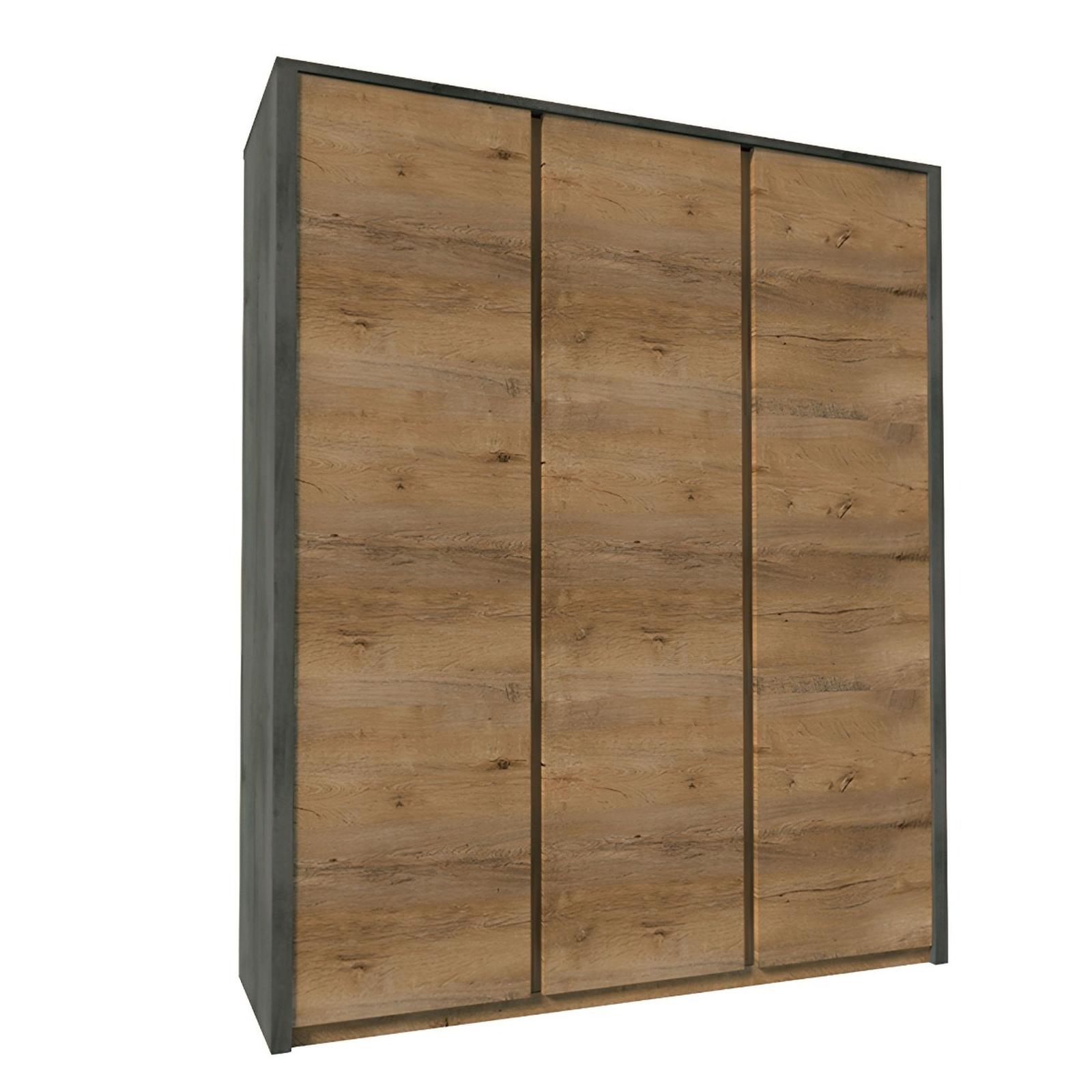 Dulap dormitor Montana, stejar lefkas + gri, 3 usi, 166 x 53 x 197 cm, 3C