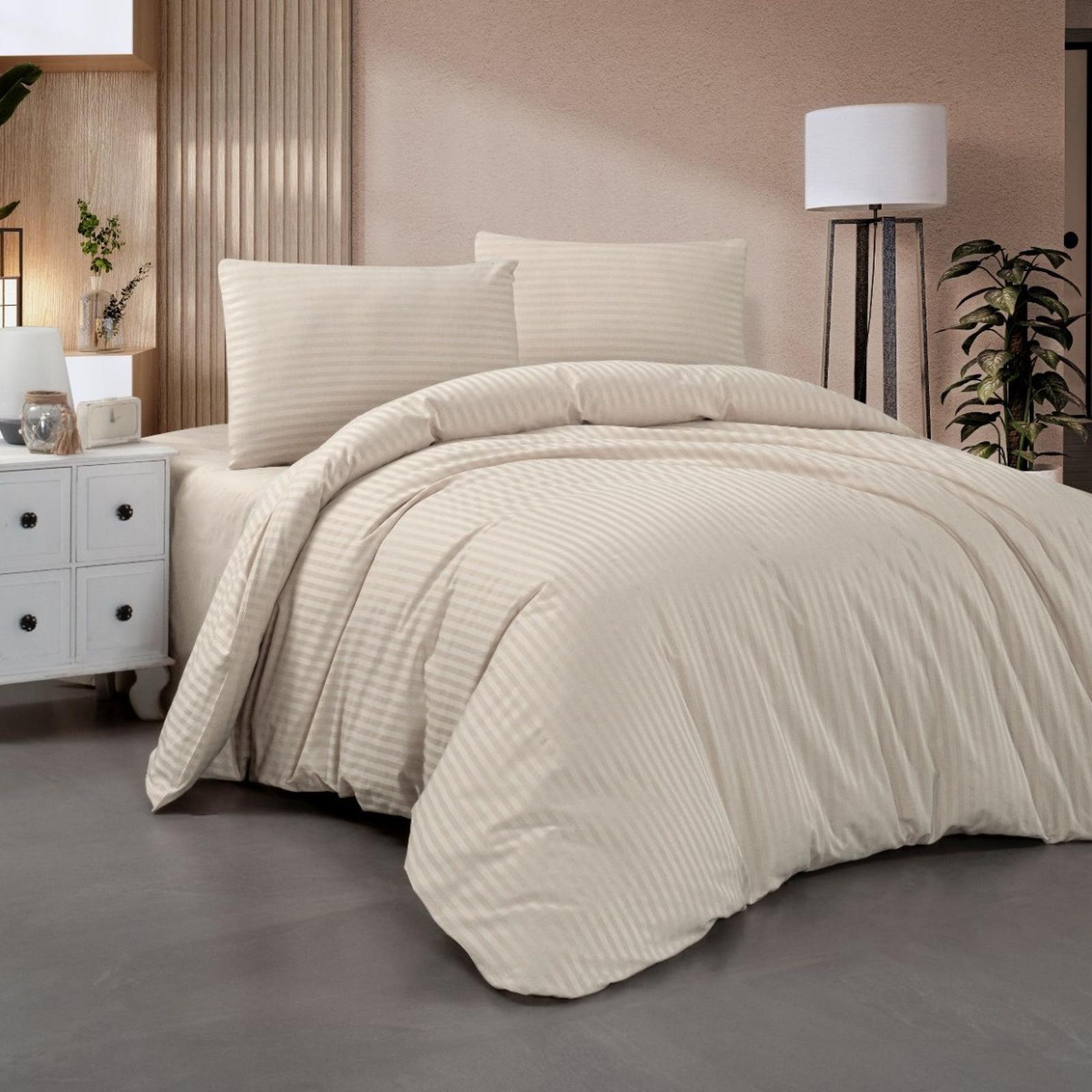Lenjerie de pat Home Still Damasc, 2 persoane, microfibra + bumbac, bej, 4 piese