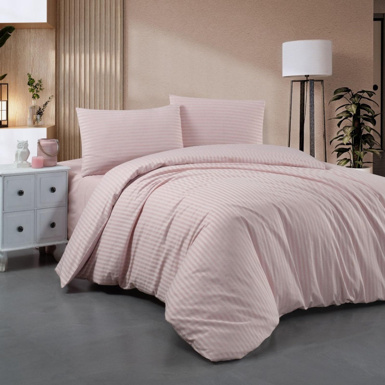 Lenjerie de pat Home Still Damasc, 2 persoane, microfibra + bumbac, roz, 4 piese
