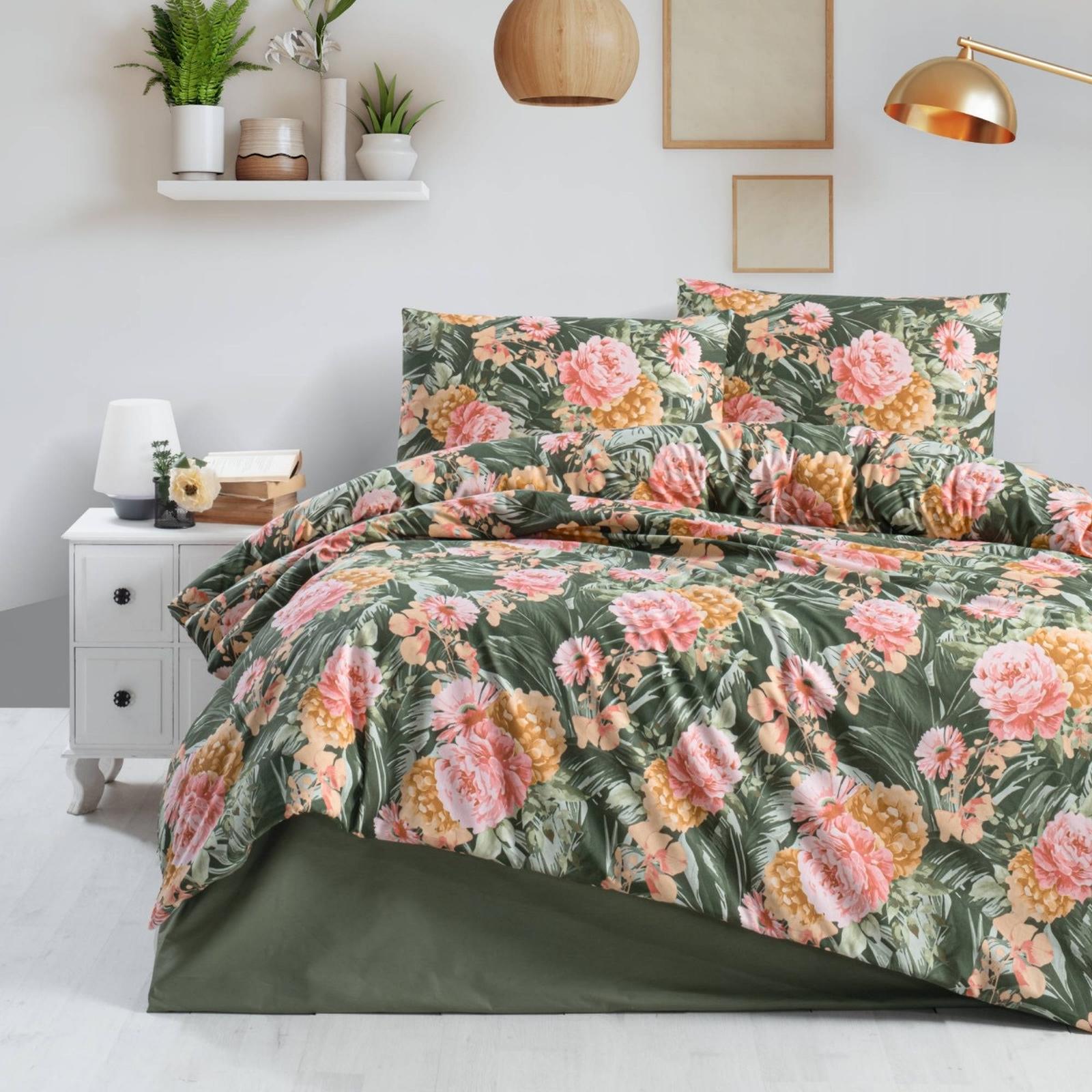 Lenjerie de pat bumbac, Caressa Garden, 2 persoane, multicolor, set 4 piese