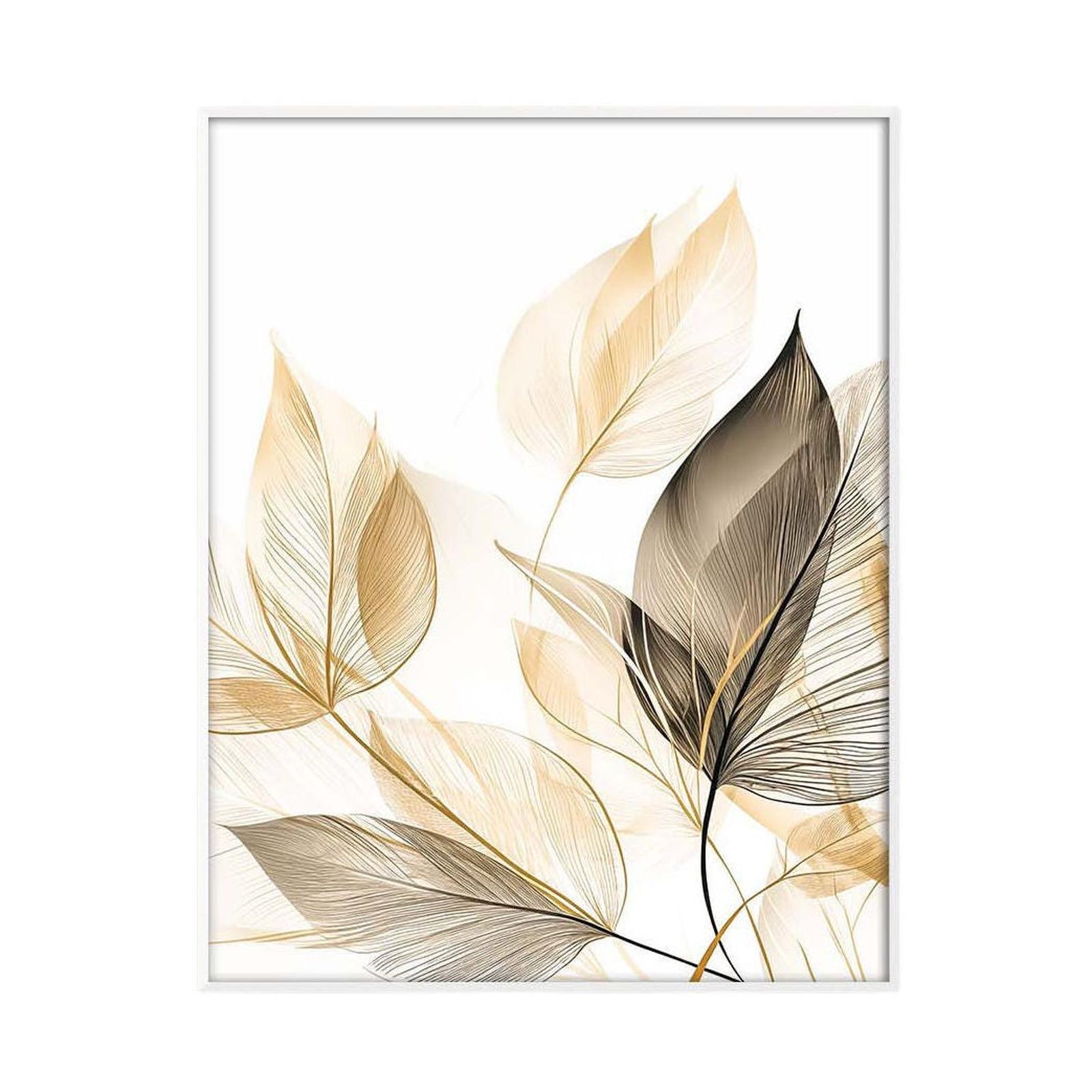 Tablou canvas cu rama Golden Leaf, SimplyArt, standard, panza + sasiu lemn, 92.5 x 62.5 cm