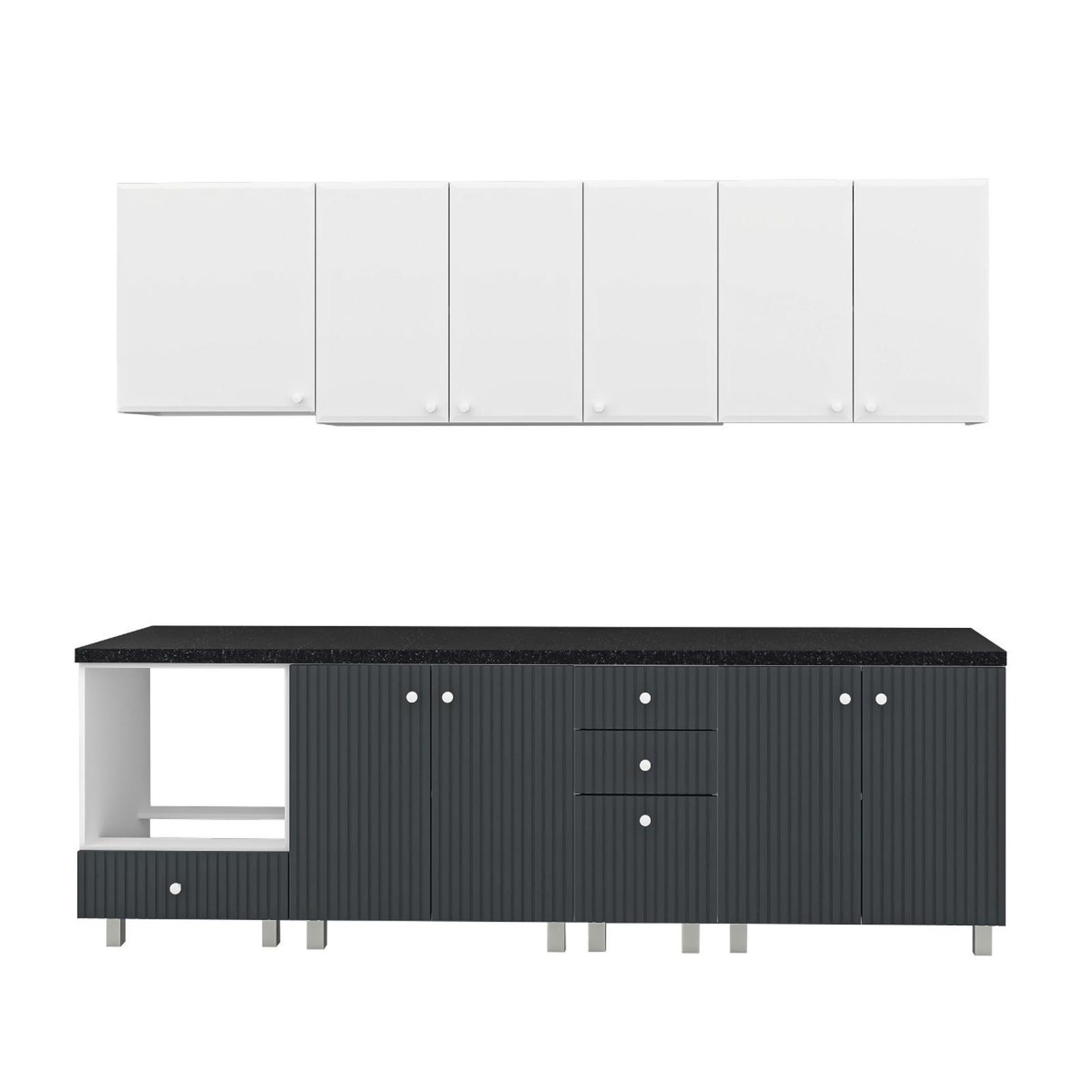 Bucatarie Beatrice, gri antracit + alb, 260 cm, 11C