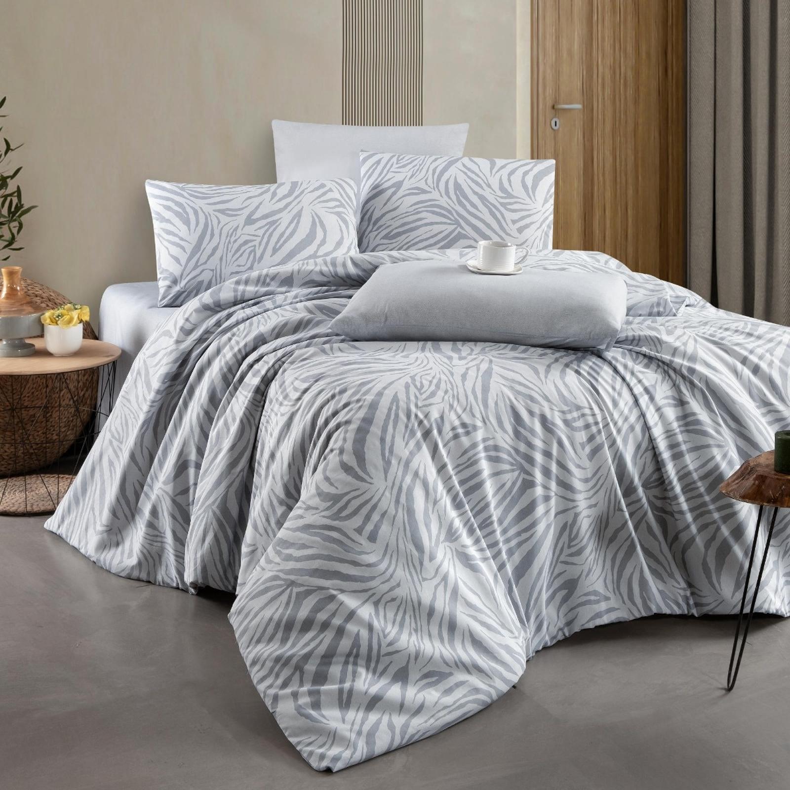 Lenjerie Zebra Grey bumbac, 2 persoane, gri, set 4 piese