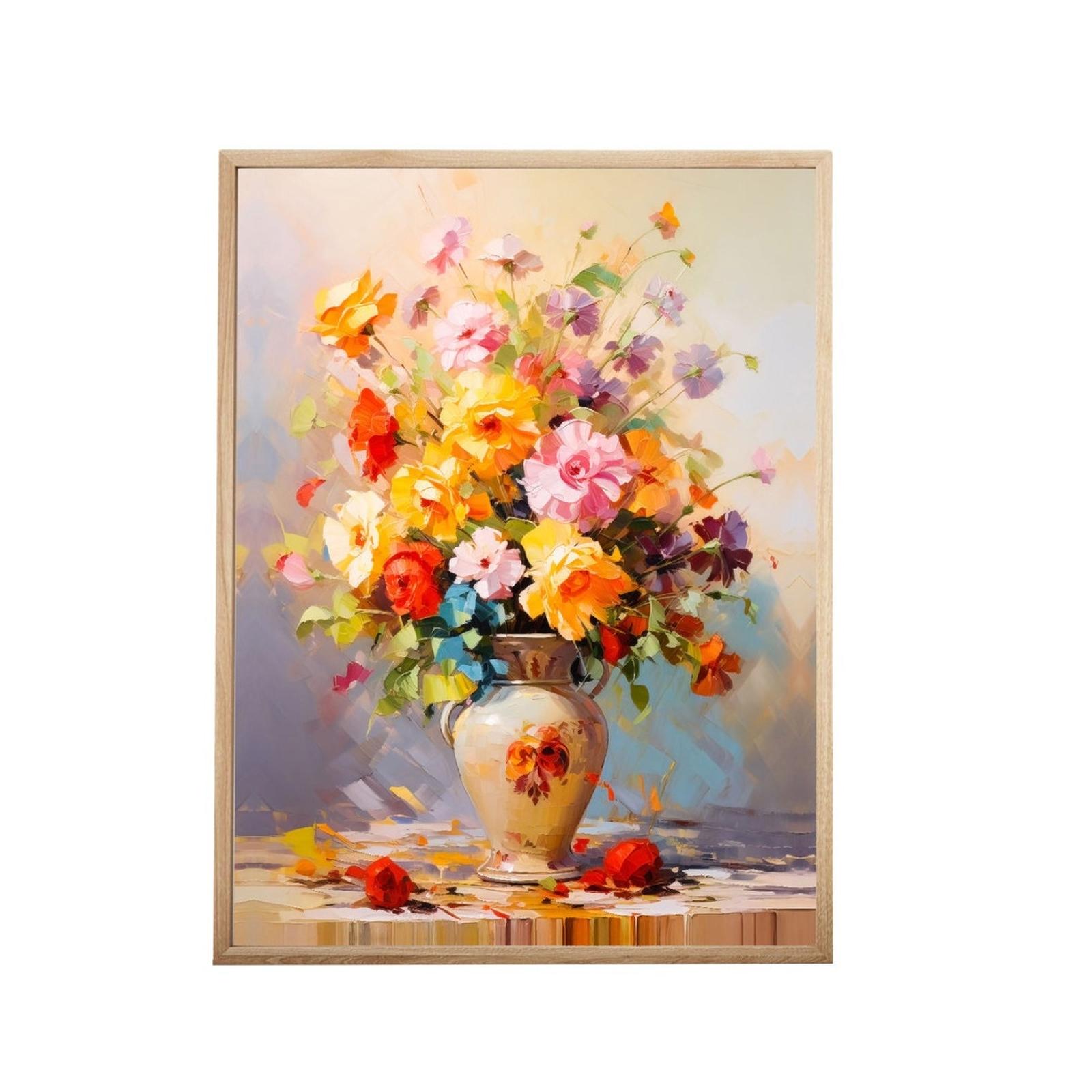 Tablou canvas cu rama, Vase with Flowers, SimplyArt, standard, panza + sasiu MDF, 72.5 x 52.5 cm
