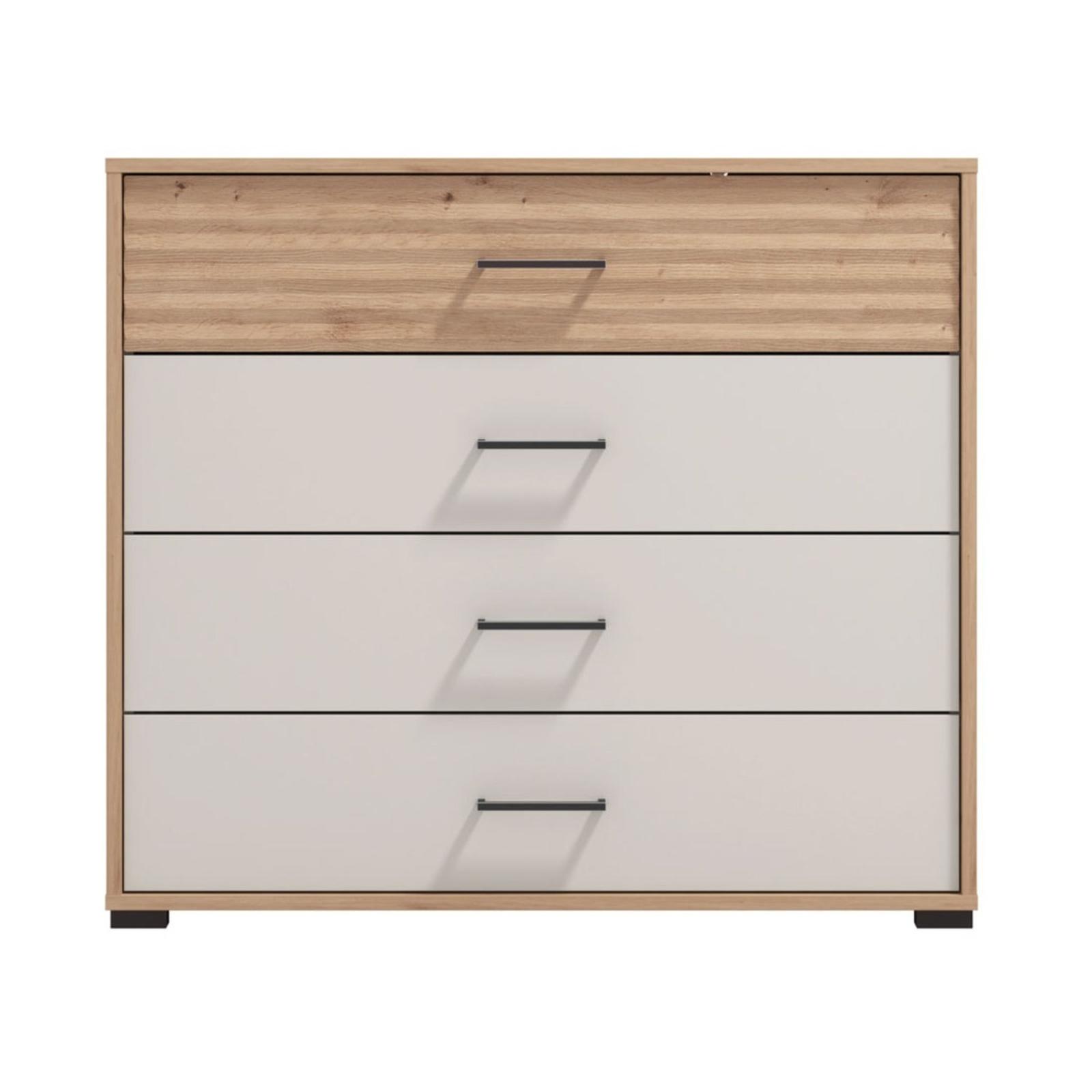Comoda dormitor Modena 4F, cu 4 sertare, stejar artisan + bej cashmere, 93 x 40 x 82 cm, 1C