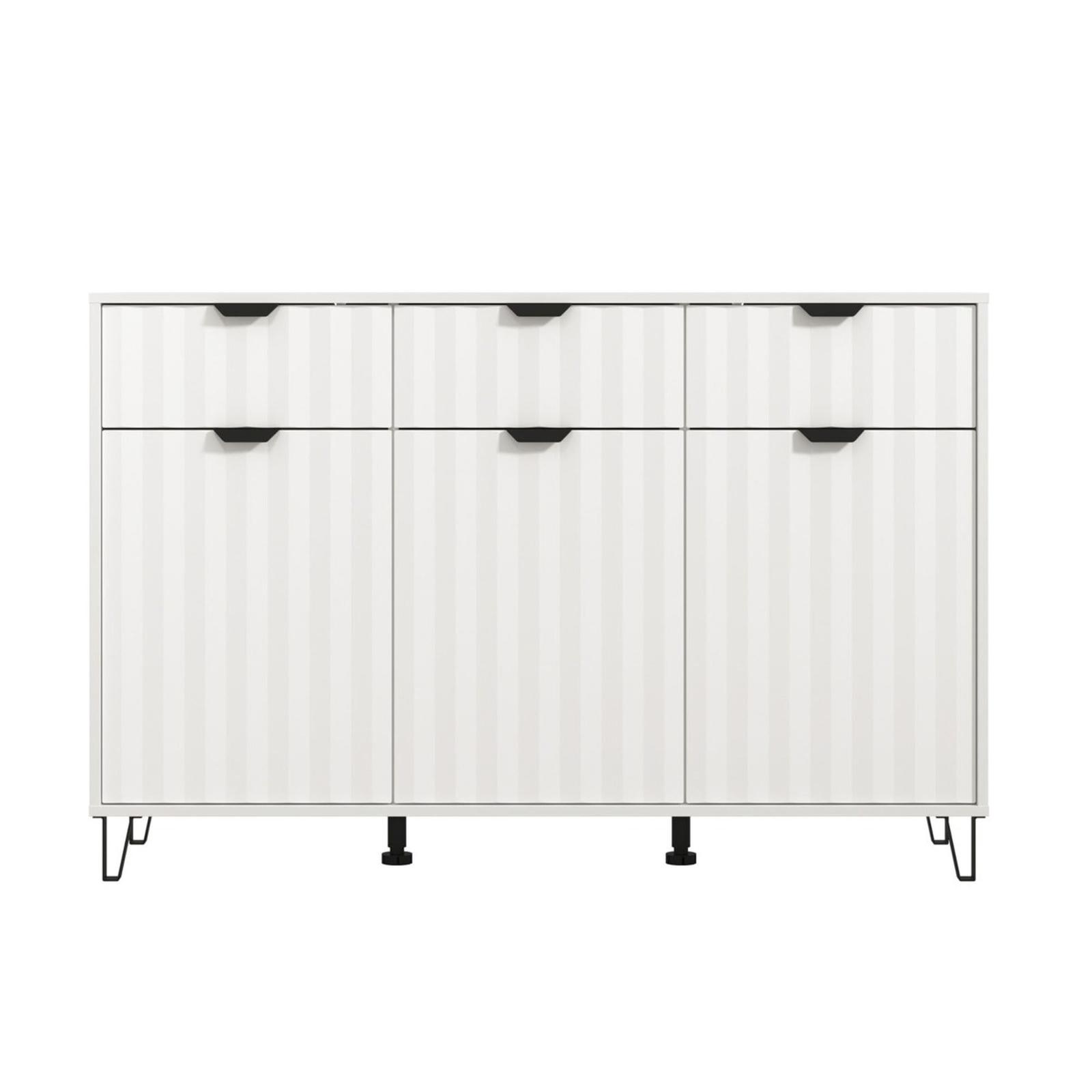 Comoda dormitor Brest 3K3F, cu 3 usi si 3 sertare, alb mat, 138 x 40 x 90.5 cm, 2C