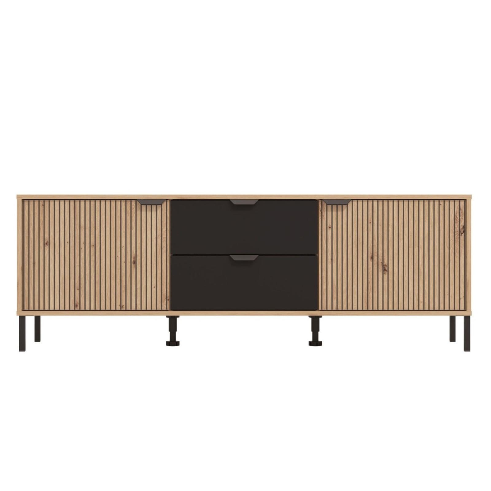 Comoda TV Mayenne 3K2F2V, cu usi si sertare, stejar artisan + negru, 157 x 40 x 54.5 cm, 1C
