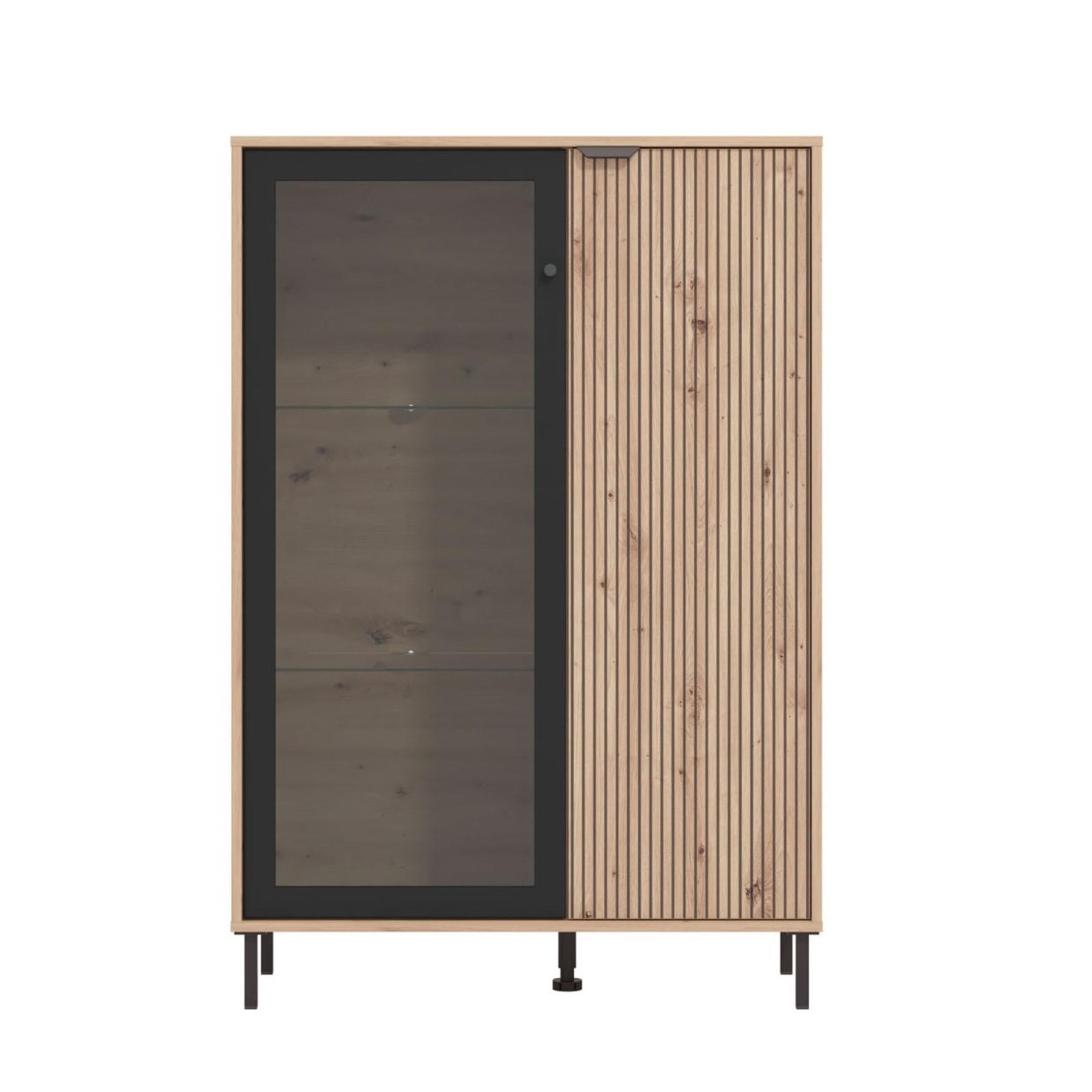 Vitrina living Mayenne 2K VS1, cu usa sticla, stejar artisan + folie mata neagra, 93 x 40 x 137.5 cm, 2C