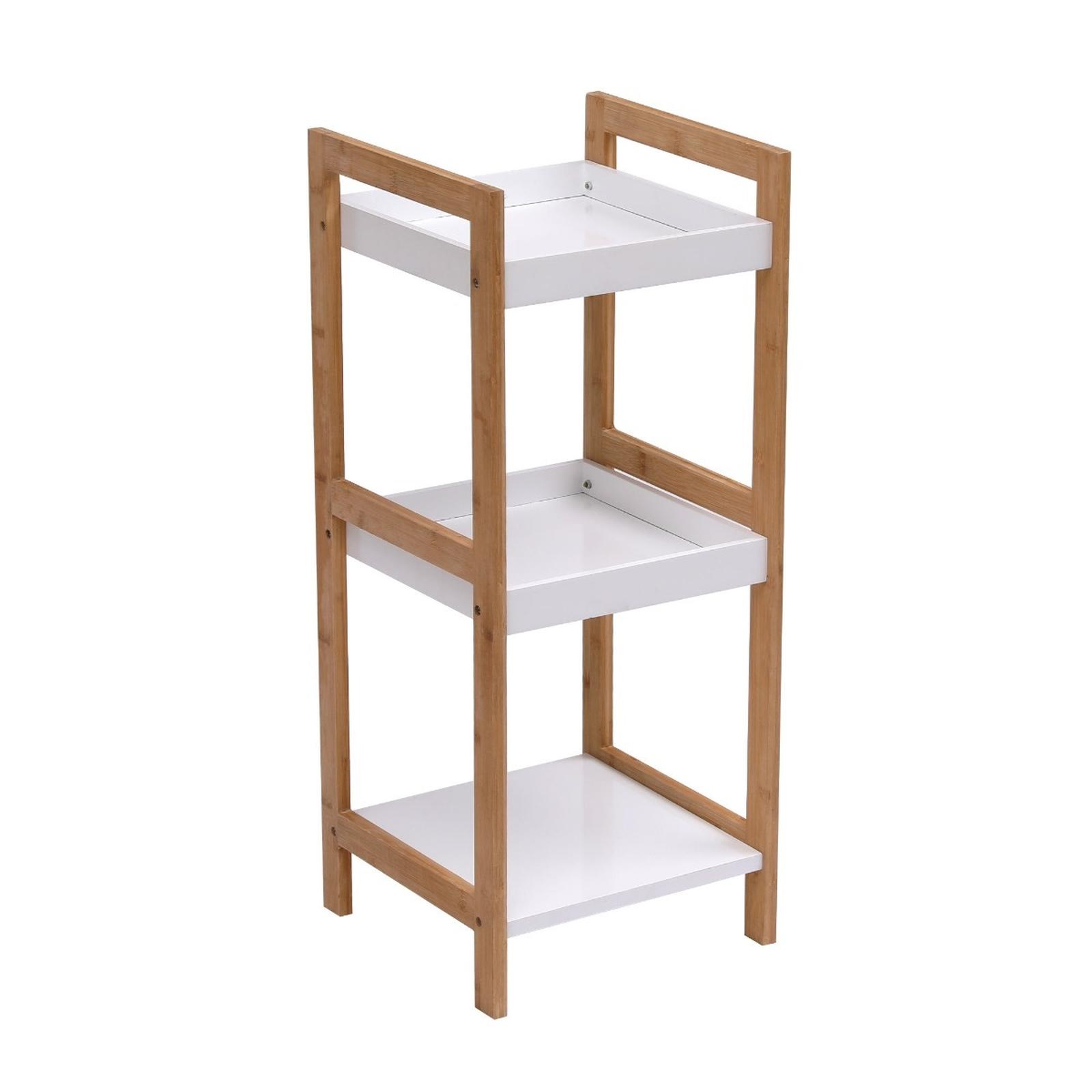 Etajera Dalia MDF + bambus, alb + bambus, 30 x 30 x 72 cm Etajera Dalia MDF + bambus, alb + bambus, 30 x 30 x 72 cm