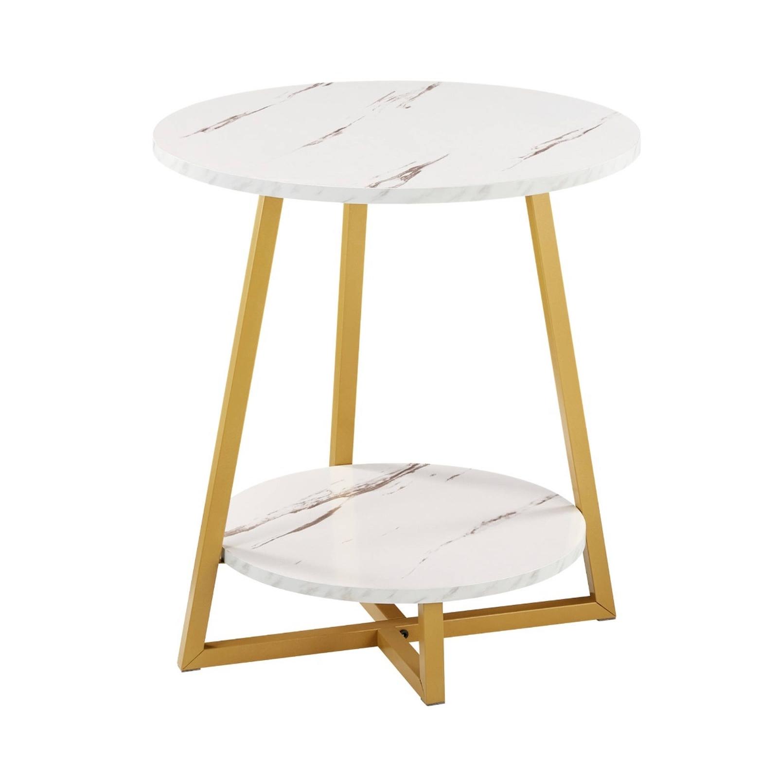 Masuta cafea Yari, rotunda, alb + auriu, 48 x 48 x 54 cm, 1C