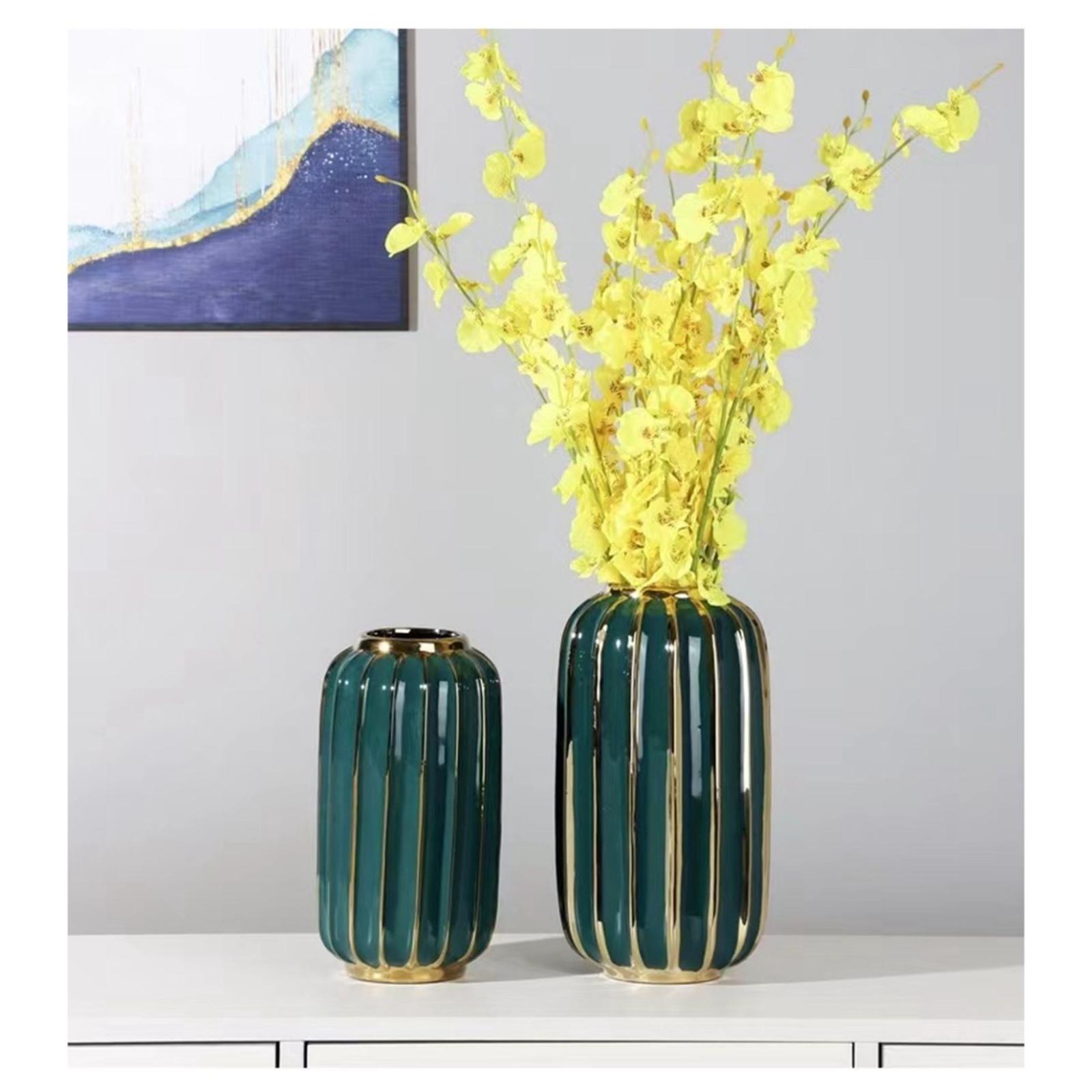 Vaza A22G-L decorativa , ceramica, verde + auriu, 29 cm