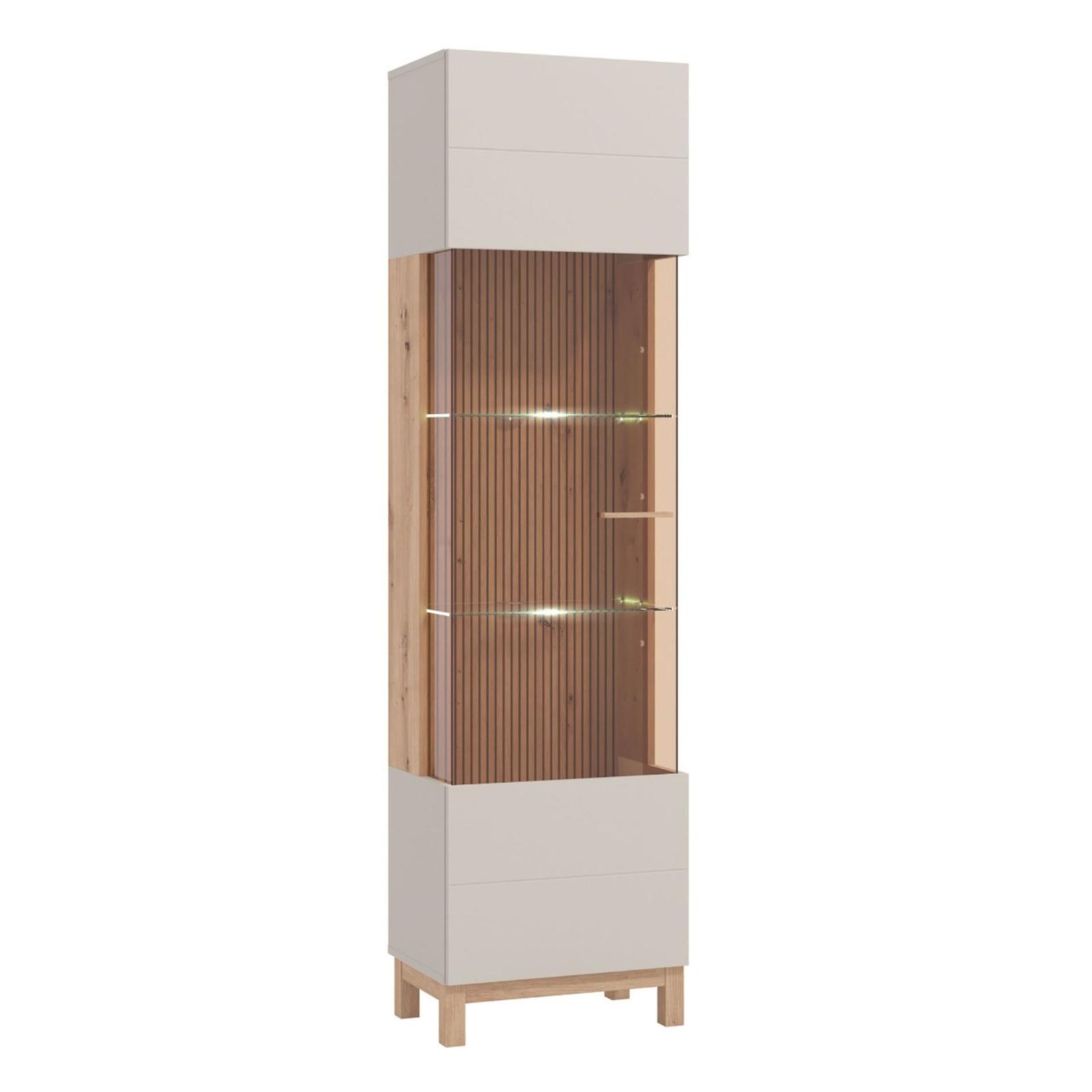 Vitrina living Essex 1K VS, cu usa sticla + lumini, bej cashmere + stejar artisan, 51.5 x 35 x 191.5 cm, 3C