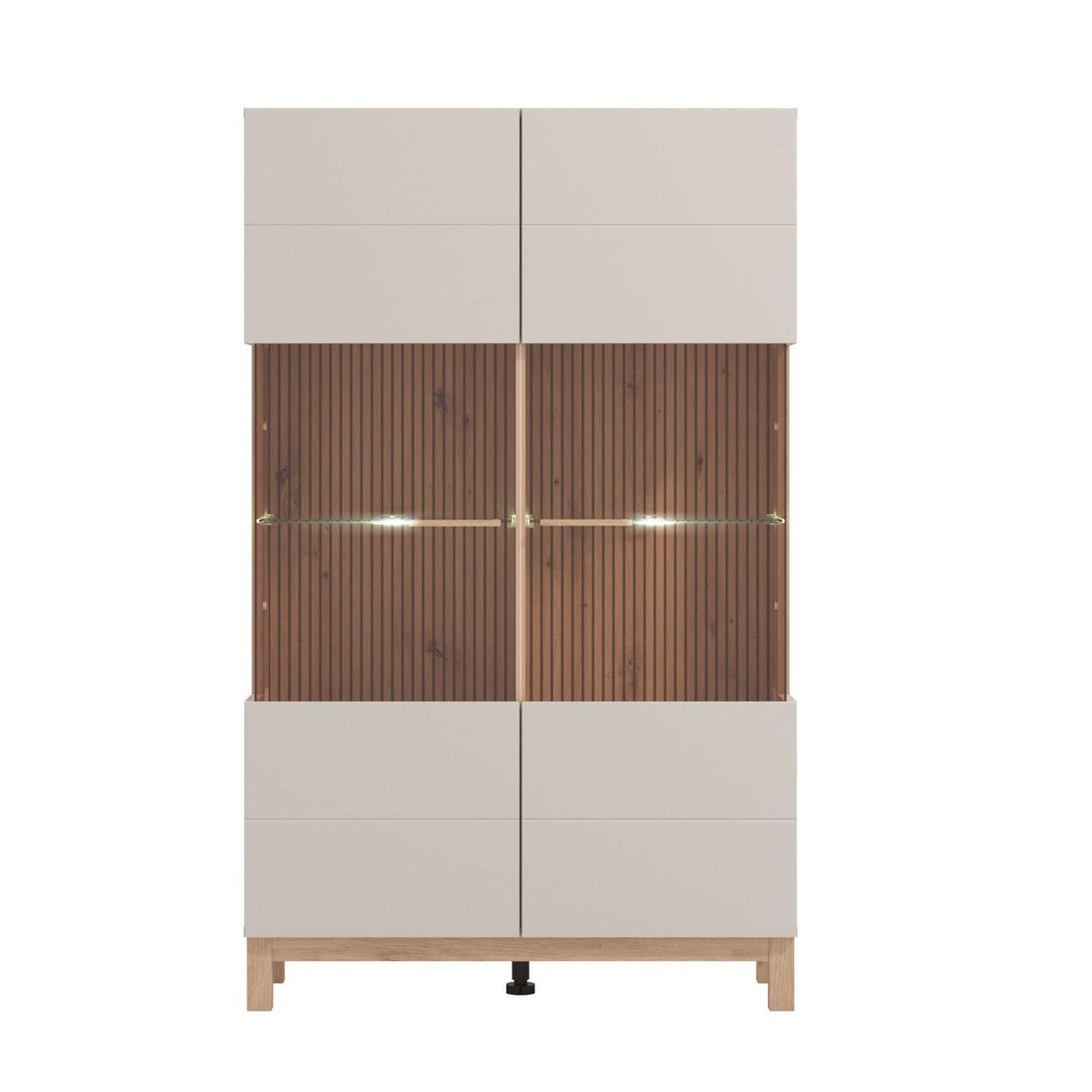 Vitrina living Essex 2KVS2, cu usi sticla + lumini, bej cashmere, 90 x 35 x 146.5 cm, 3C