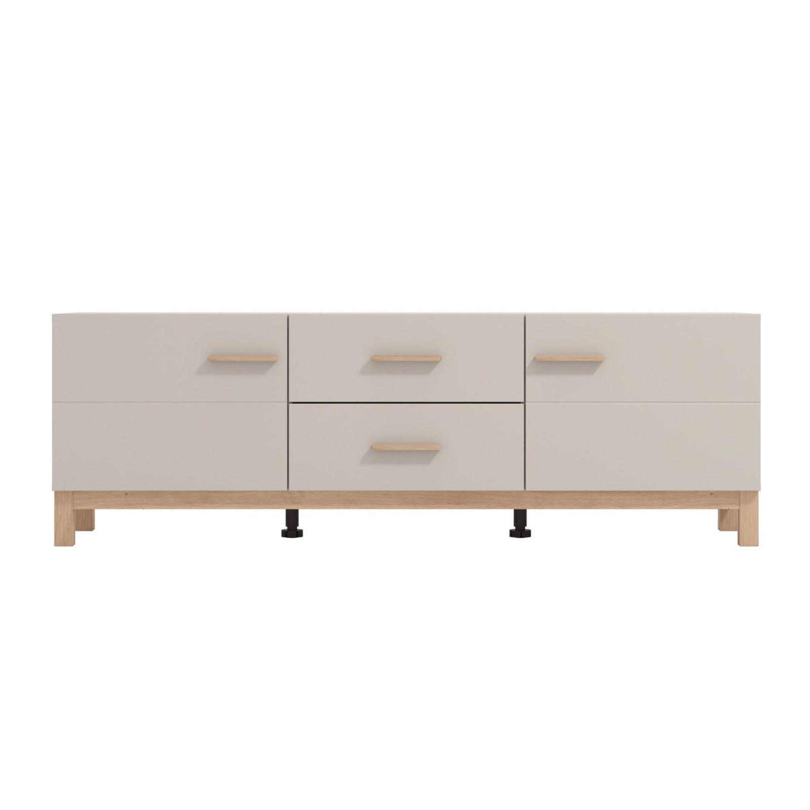 Comoda TV Essex 3K2F2V, cu usi si sertare, bej cashmere + stejar artisan, 154 x 41.5 x 50.5 cm, 1C