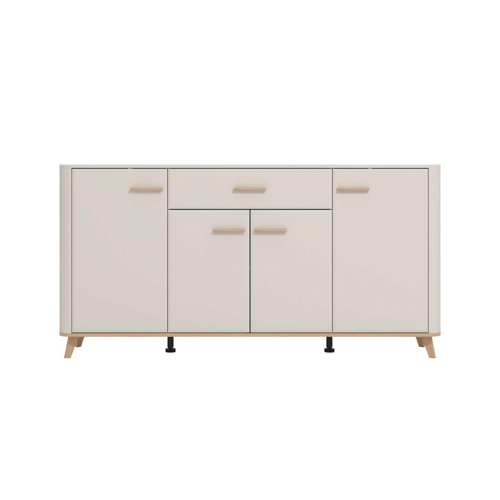 Comoda living Darwen 4K1F4V, cu usi si sertar, bej cashmere + stejar artisan, 179.5 x 40 x 90.5 cm