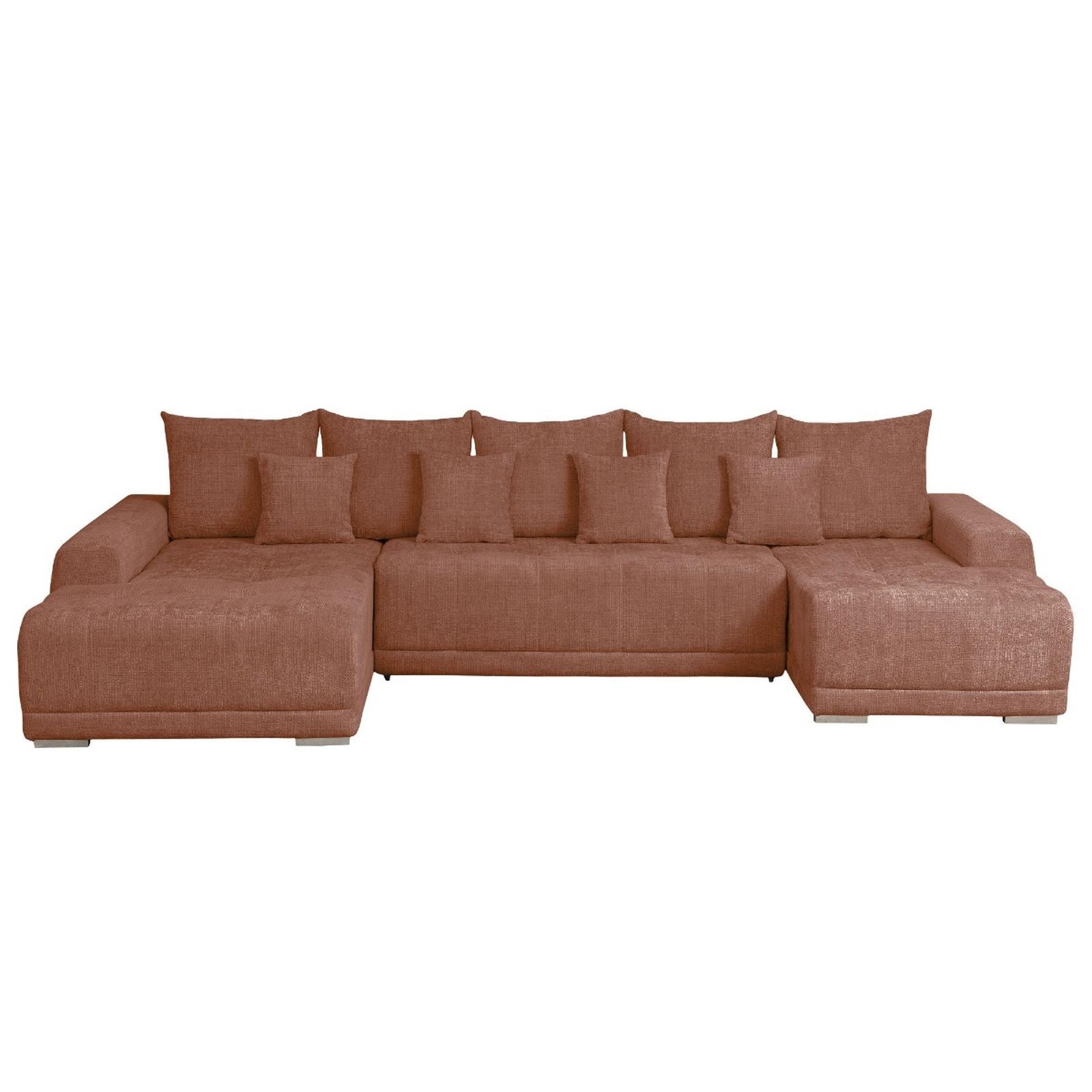 Coltar extensibil pe dreapta, 6 locuri, Maddox, cu lada, caramiziu, stofa, 350 x 203 x 90 cm, 3C