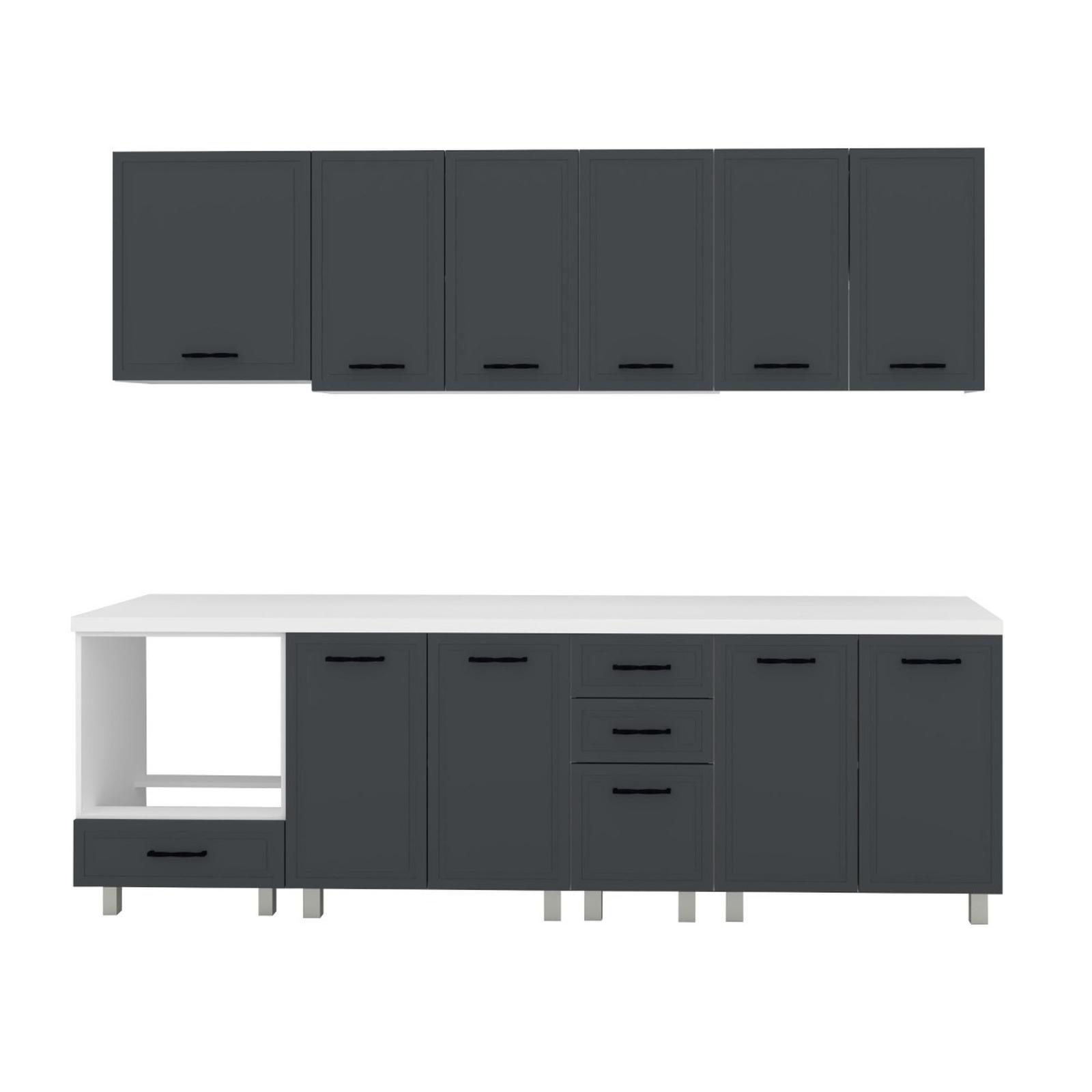 Bucatarie Anastasia, gri antracit + alb, 260 cm, 11C