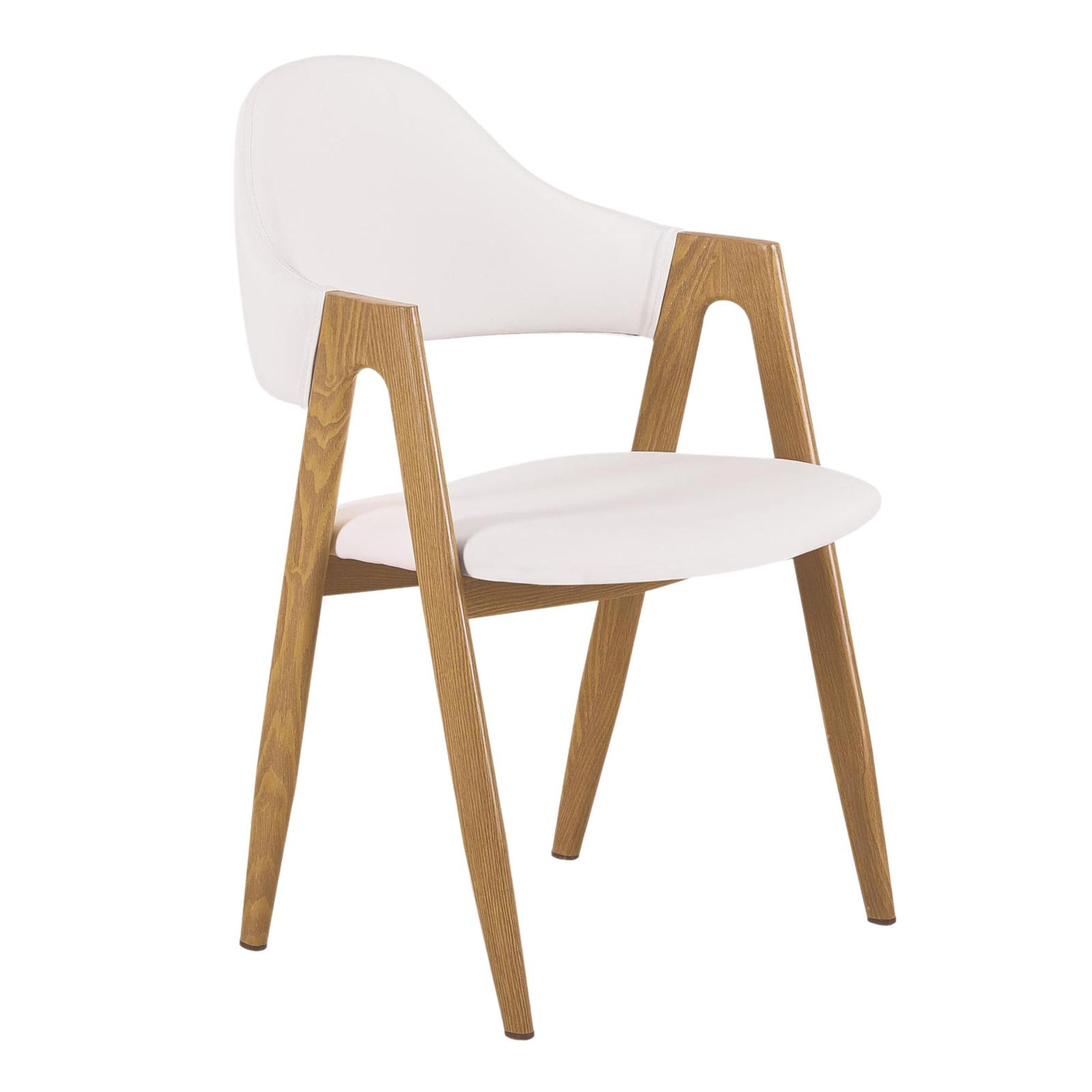 Scaun bucatarie  K247, tapitat, metal aspect lemn + imitatie piele alba