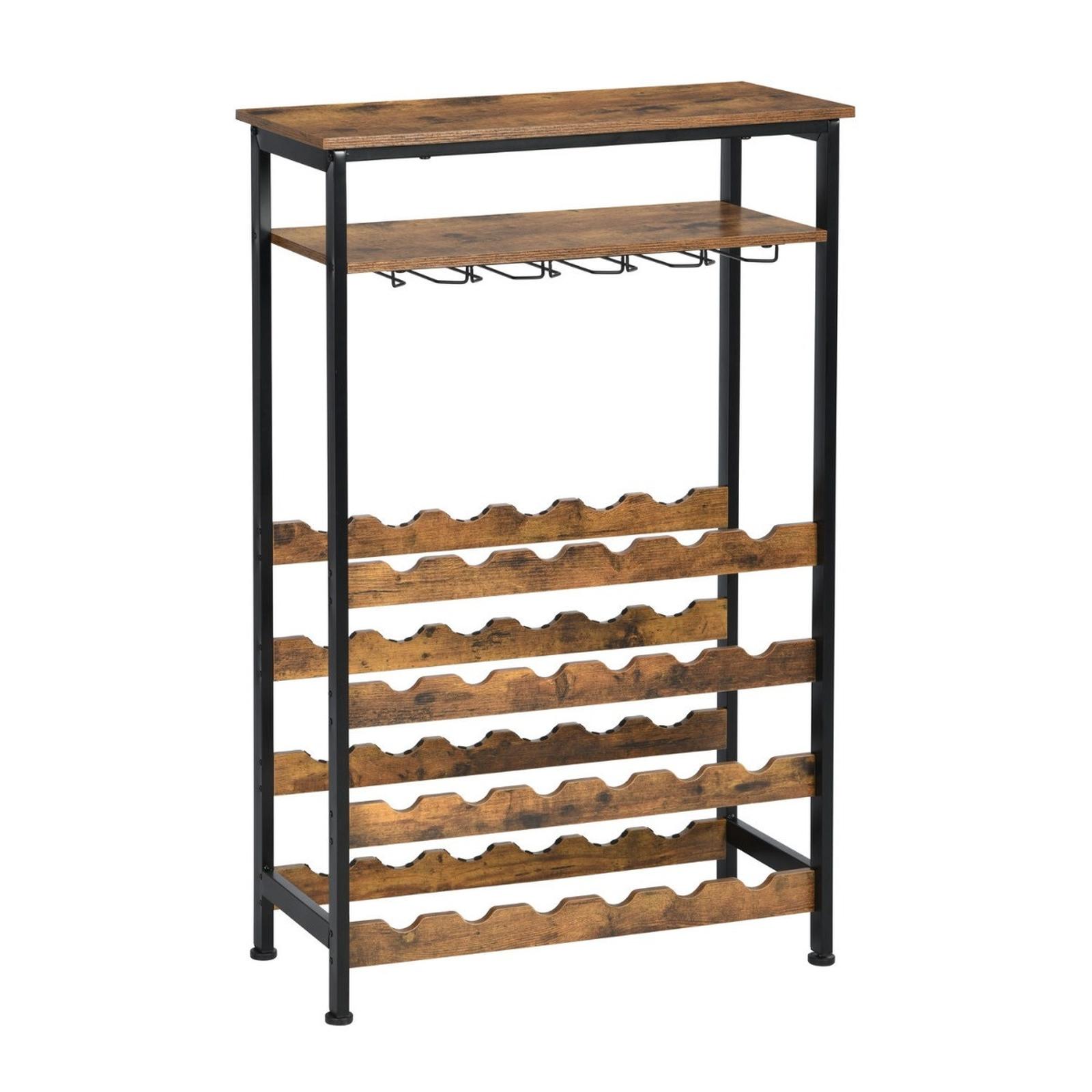Suport pentru sticle de vin si pahare Martri, lemn + metal, maro + negru, 100 x 66 x 30 cm