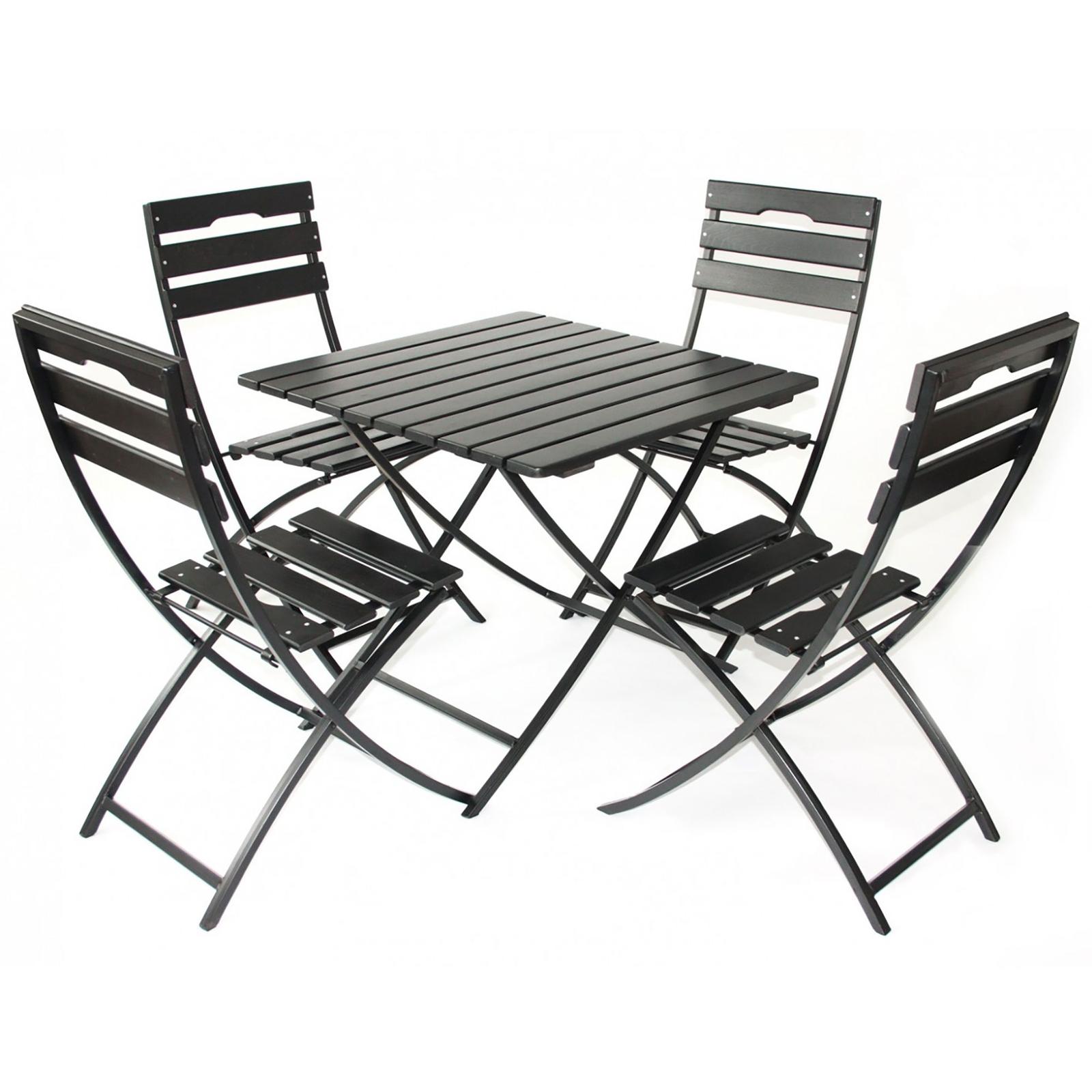 Set gradina Corso masa pliabila patrata, 4 scaune, pentru exterior,  metal + lemn, gri