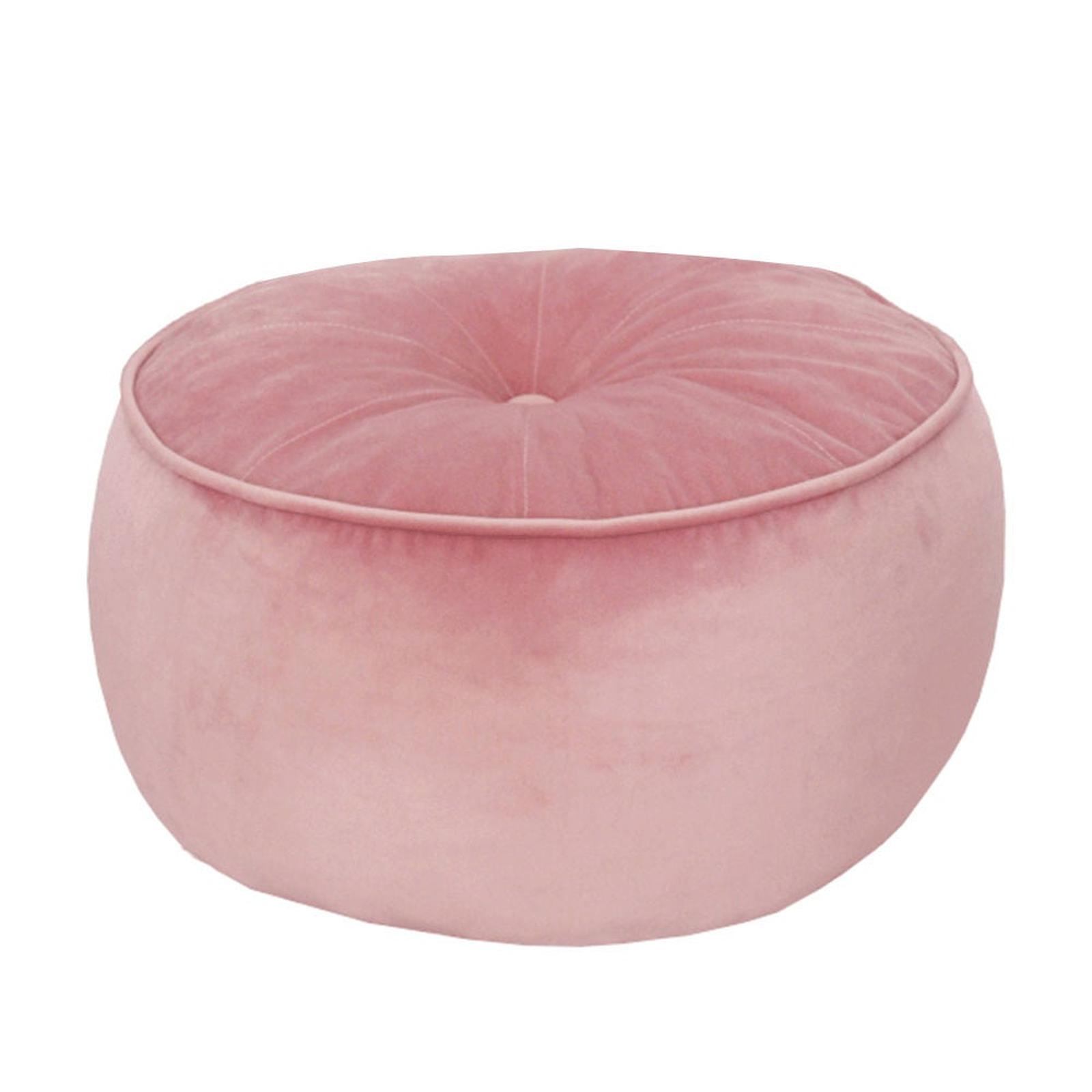 Taburet Kerem, fix, rotund, material textil, roz pudra, 45 x 45 x 26 cm