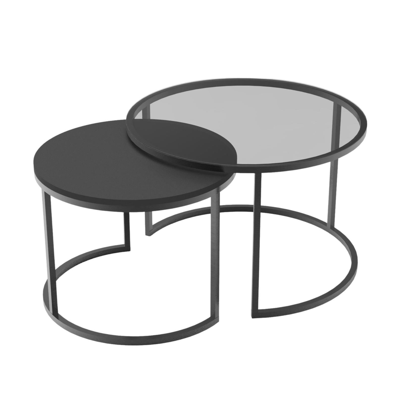 Masuta cafea din sticla Bora, rotunda, negru, 75 x 75 x 45 cm, set 2 in 1, 1C